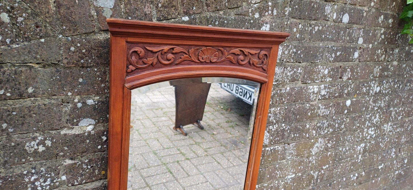 Vintage Early 20th Century Satinwood Wall Mirror with Ornate Carved Frame – Converted Dressing Table Mirror, Unique Antique Decor