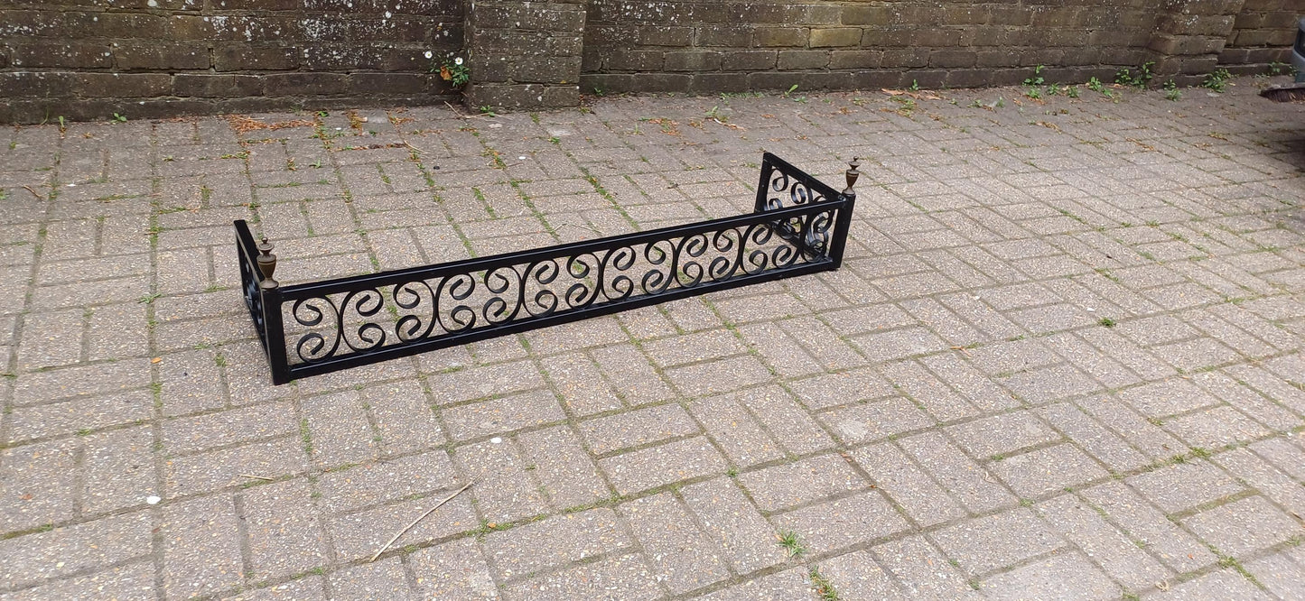 Vintage Wrought Iron Fire Guard with Brass Finials Ornate Scroll Design Fender, Georgian Style Fender Fireplace