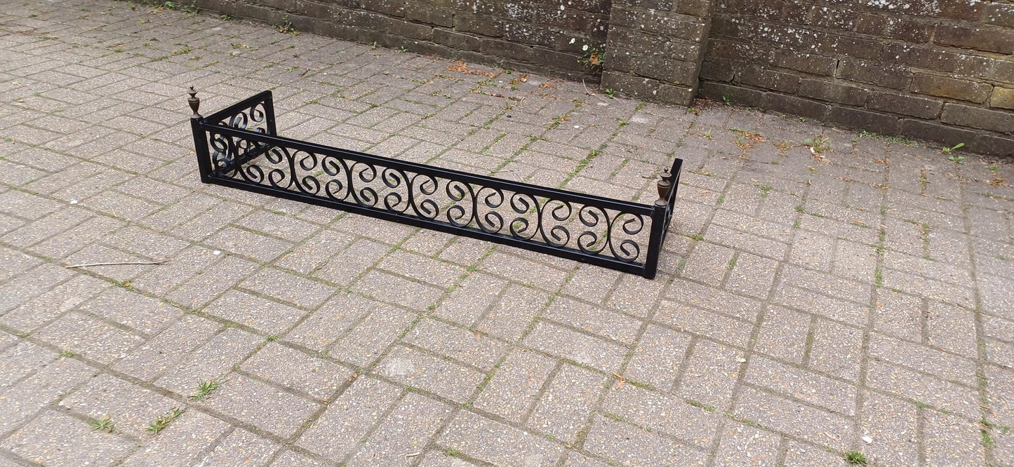 Vintage Wrought Iron Fire Guard with Brass Finials Ornate Scroll Design Fender, Georgian Style Fender Fireplace