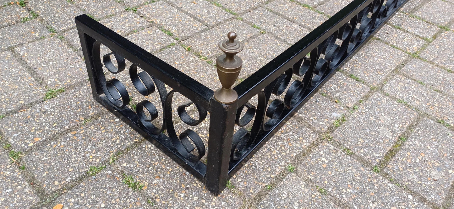 Vintage Wrought Iron Fire Guard with Brass Finials Ornate Scroll Design Fender, Georgian Style Fender Fireplace