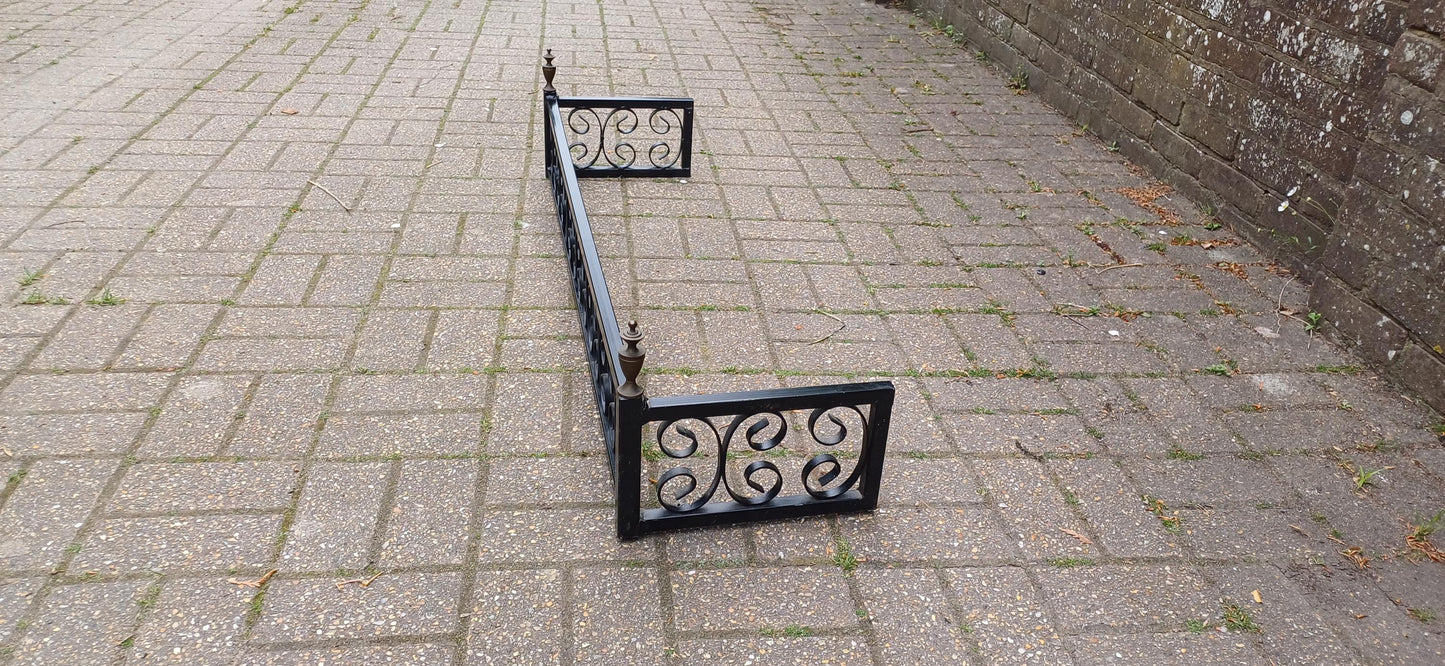 Vintage Wrought Iron Fire Guard with Brass Finials Ornate Scroll Design Fender, Georgian Style Fender Fireplace