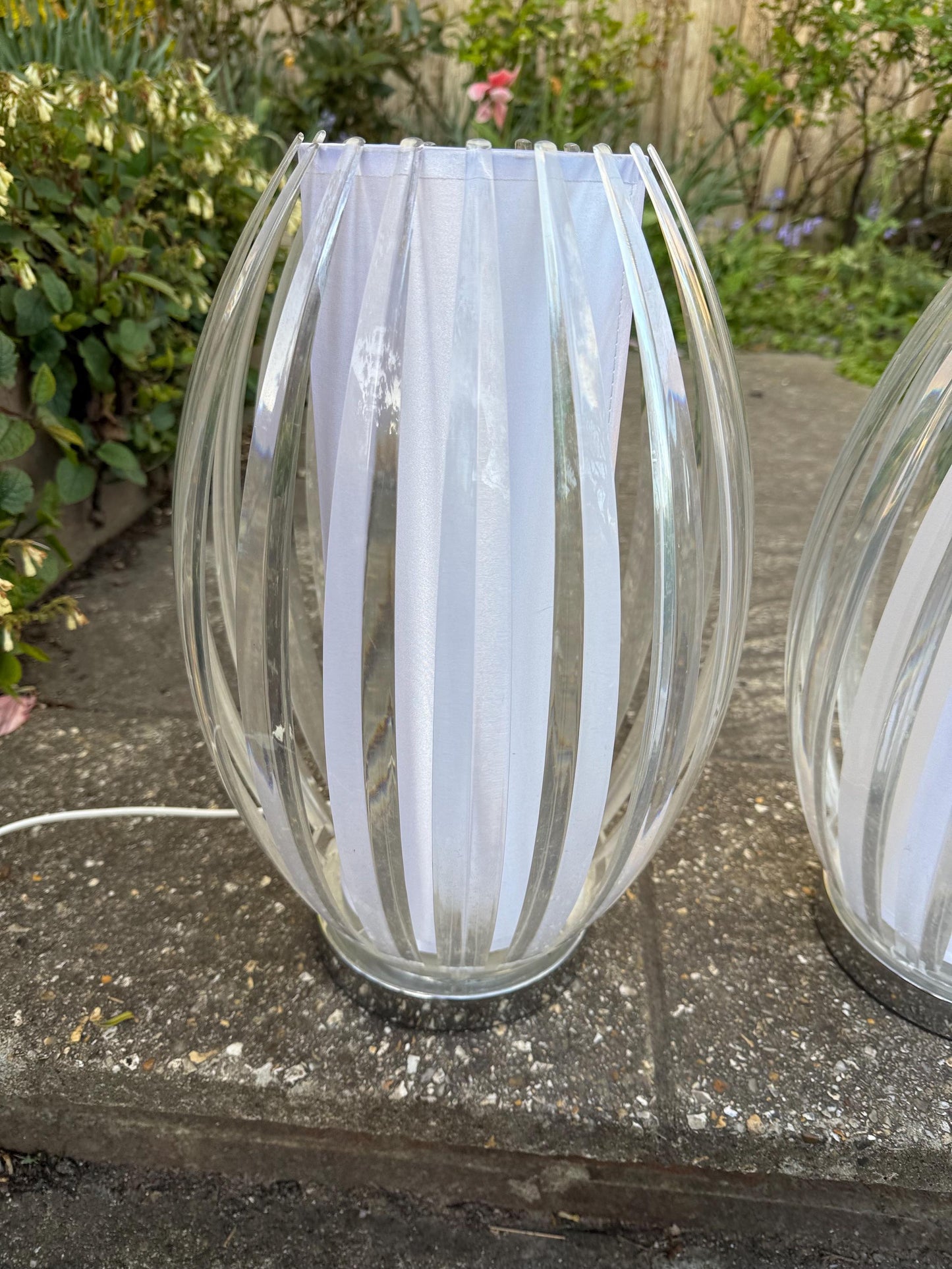 Standout Cage / Lantern Vintage Table Lamps - Pair of large oval Scandi style, table lamps - working PAT tested