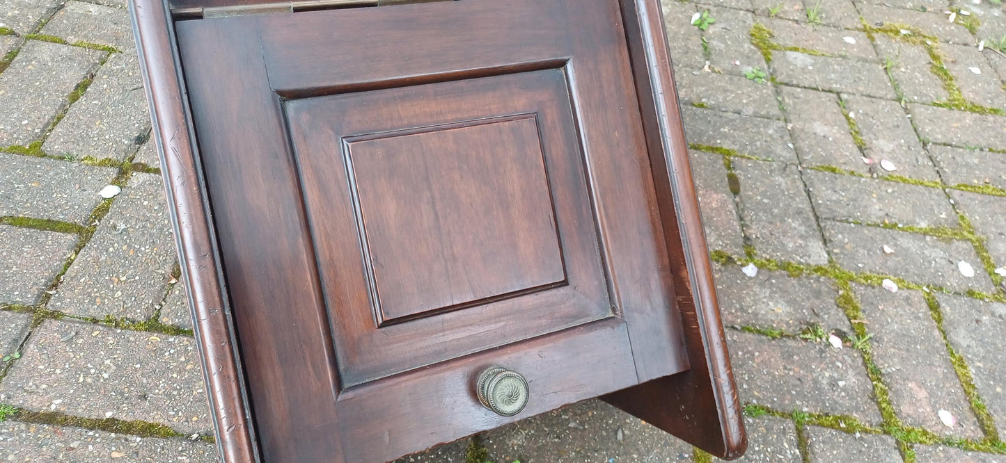 Large Antique Edwardian Mahogany Coal Scuttle With Brass Handle & Metal Liner Vintage Fireside Box Fireplace Bin Kindling Wood Fuel Storage.
