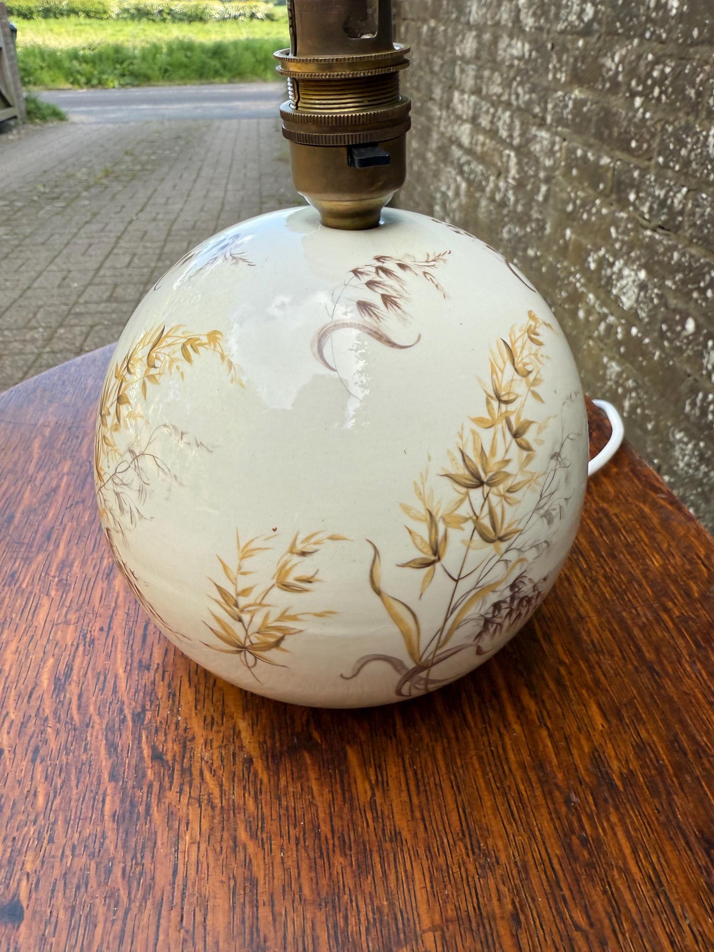 Vintage Ceramic Globe Lamp Base, Hand-Painted Botanical Table Lamp, Edwardian Style Retro Floral Motif, Vintage Lighting PAT TESTED