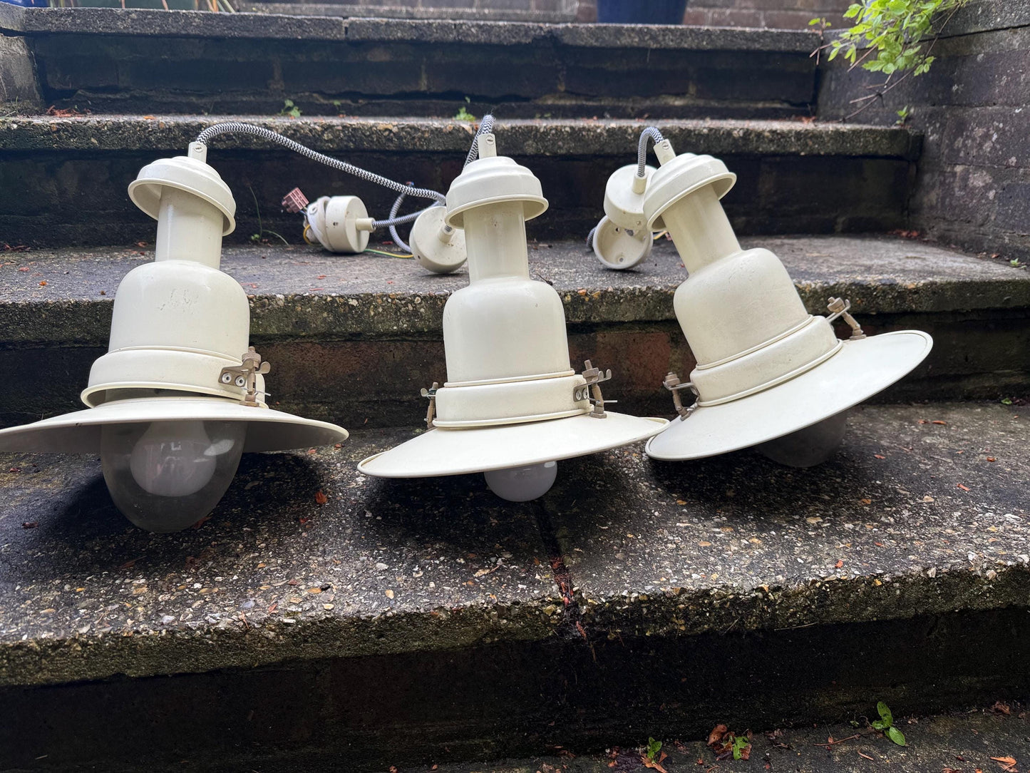 Vintage Industrial Pendant Lights, 3 enamel industrial reproduction lights