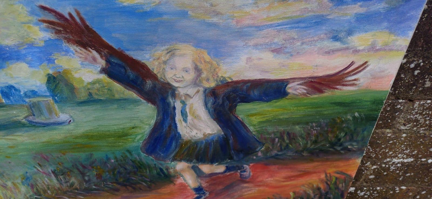 Original Acrylic Painting on Canvas of Joyful Child Running in Nature | Whimsical Icarus-Inspired Art | Impressionist Painting 81 x 59cm