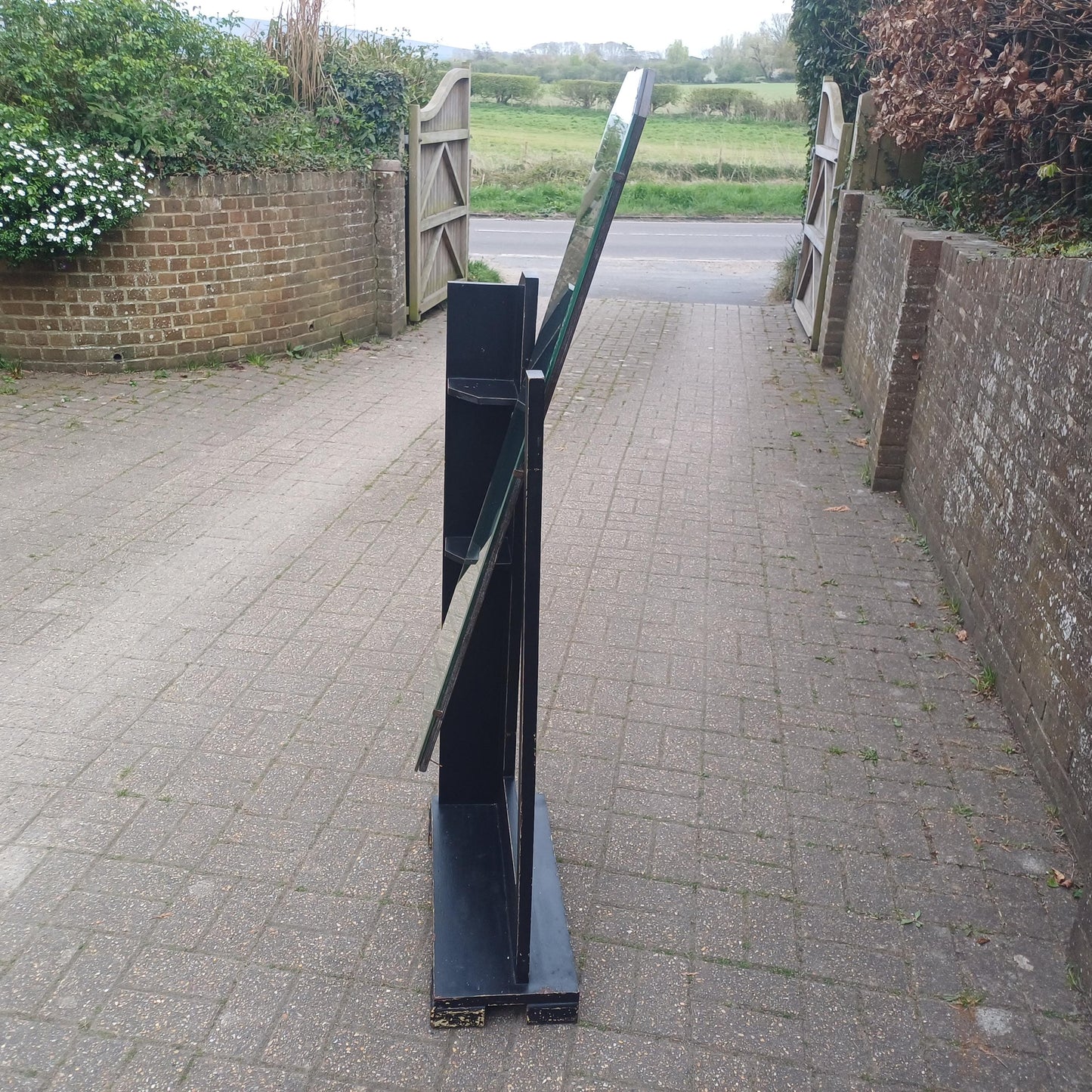 1920s Art Deco Oak Cheval Mirror Side Shelves Freestanding Distressed Black Finish Vintage Full Length Tilting Mirror FREE HAND Delivery
