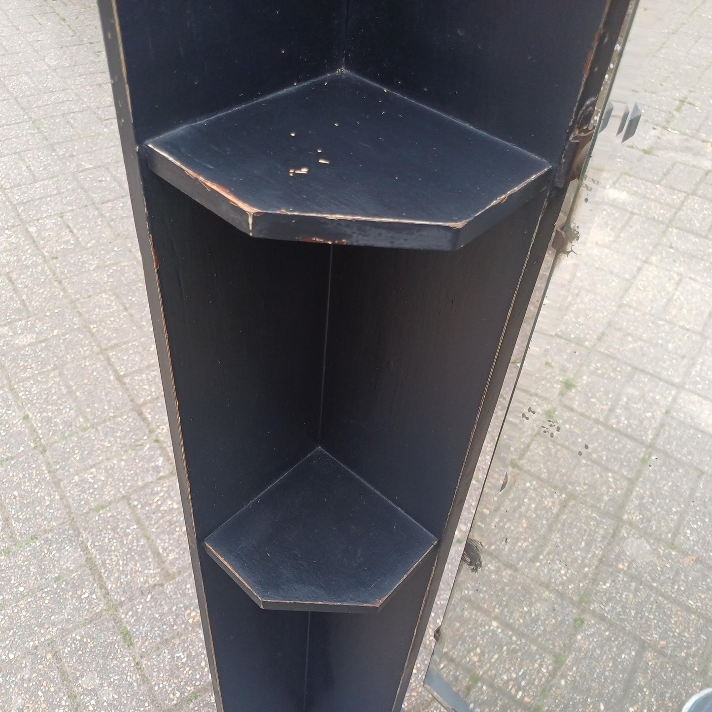 1920s Art Deco Oak Cheval Mirror Side Shelves Freestanding Distressed Black Finish Vintage Full Length Tilting Mirror FREE HAND Delivery