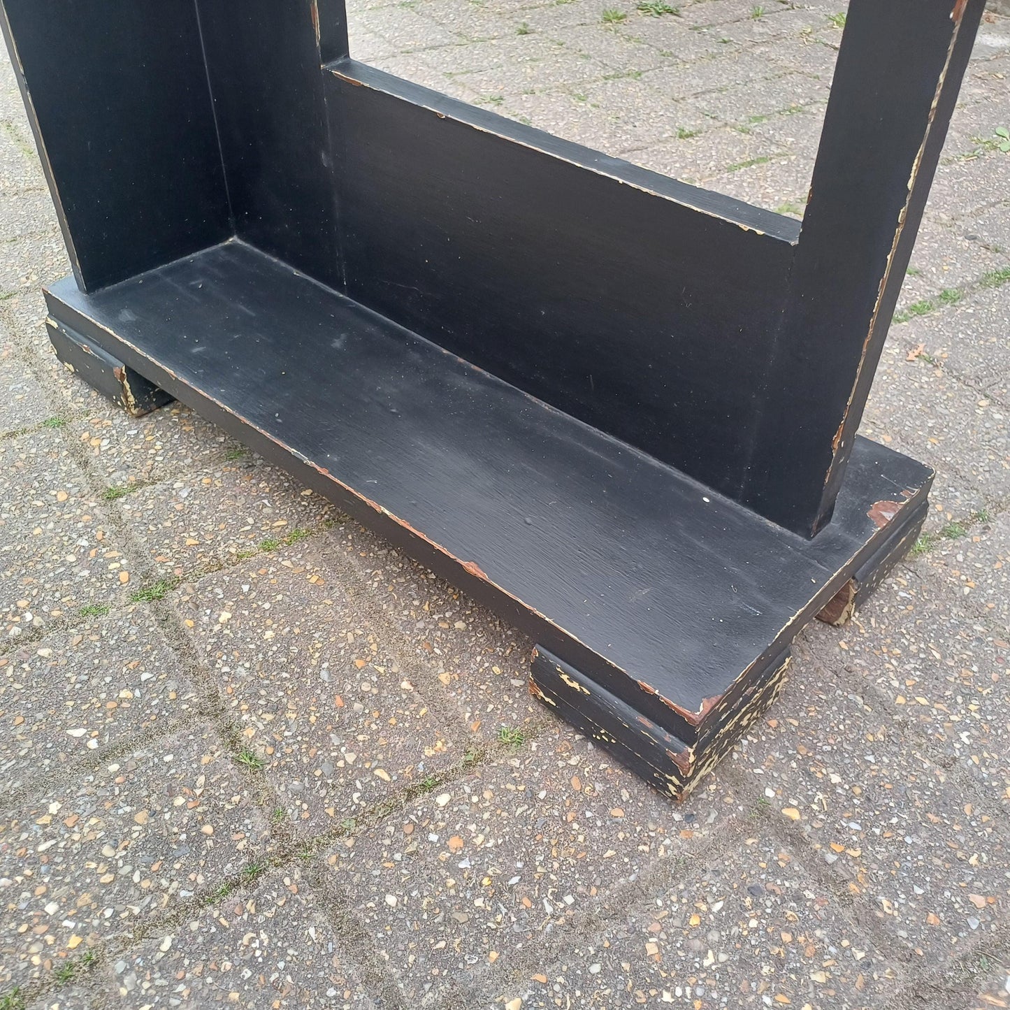 1920s Art Deco Oak Cheval Mirror Side Shelves Freestanding Distressed Black Finish Vintage Full Length Tilting Mirror FREE HAND Delivery