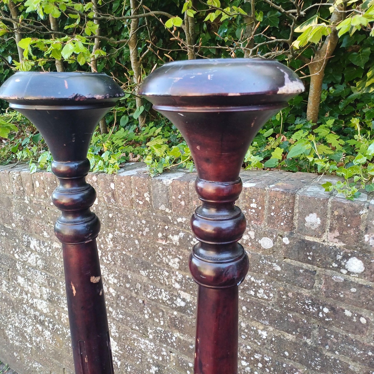 Huge Pair of Colonial Revival Candle Columns with Oriental Lacquer Style Finish Shabby Chic Decor FREE HAND Delivery