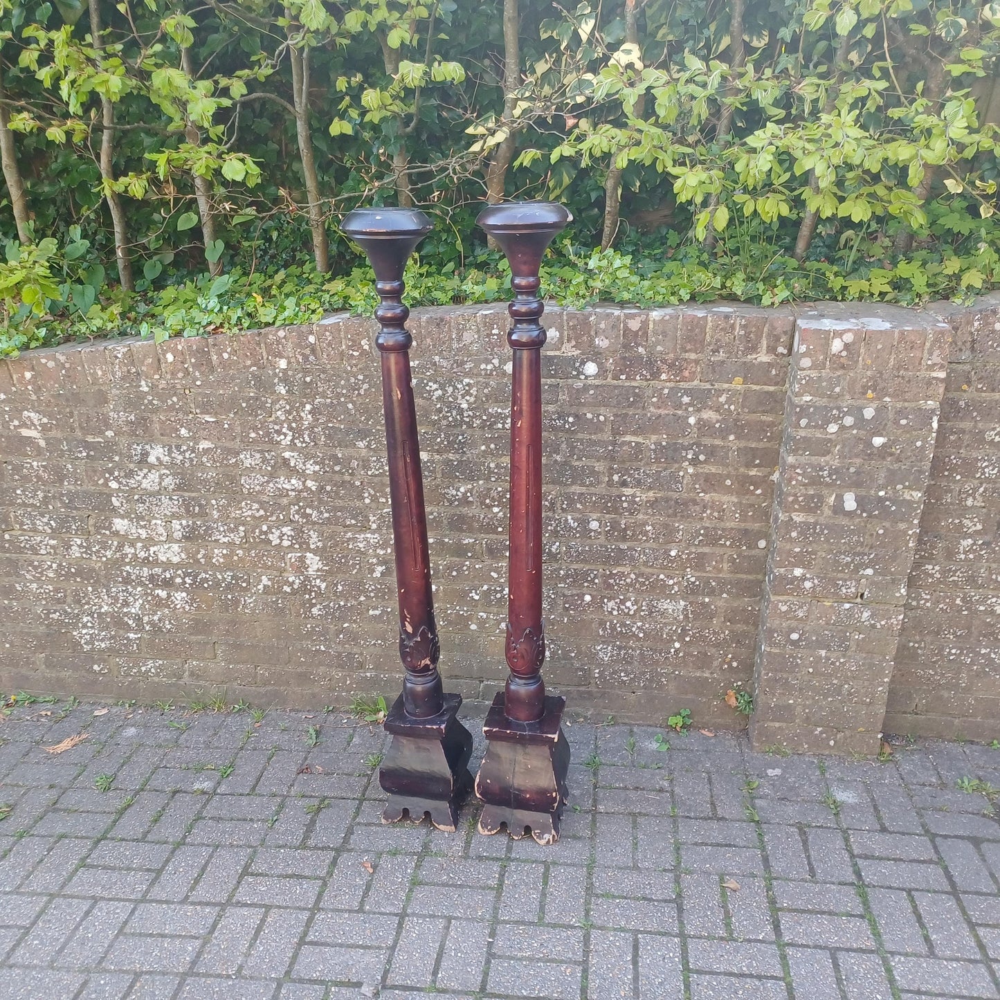 Huge Pair of Colonial Revival Candle Columns with Oriental Lacquer Style Finish Shabby Chic Decor FREE HAND Delivery