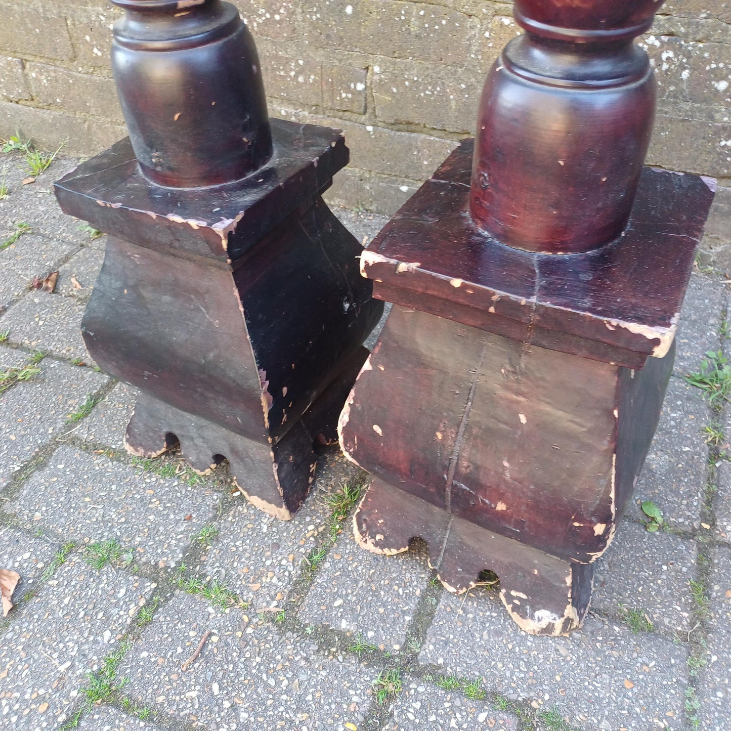 Huge Pair of Colonial Revival Candle Columns with Oriental Lacquer Style Finish Shabby Chic Decor FREE HAND Delivery