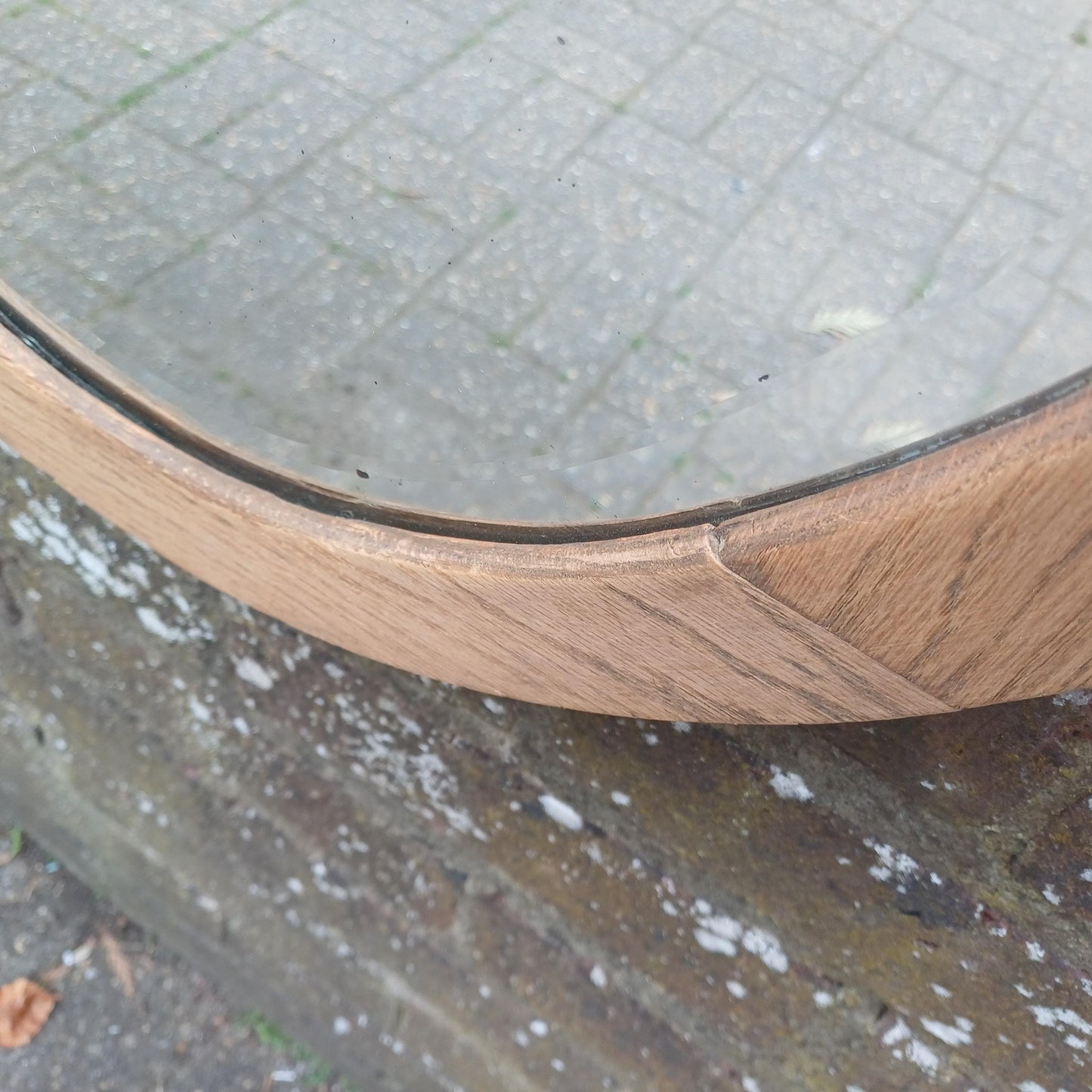 Beautiful Quality Large Vintage Stripped 1920s Solid Oak Oval Wall Mirror with Bevelled Glass