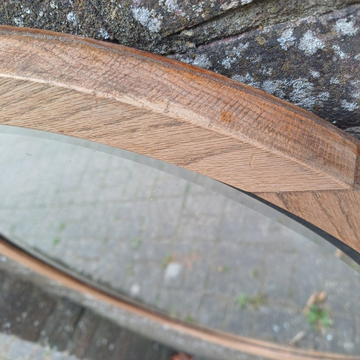 Beautiful Quality Large Vintage Stripped 1920s Solid Oak Oval Wall Mirror with Bevelled Glass