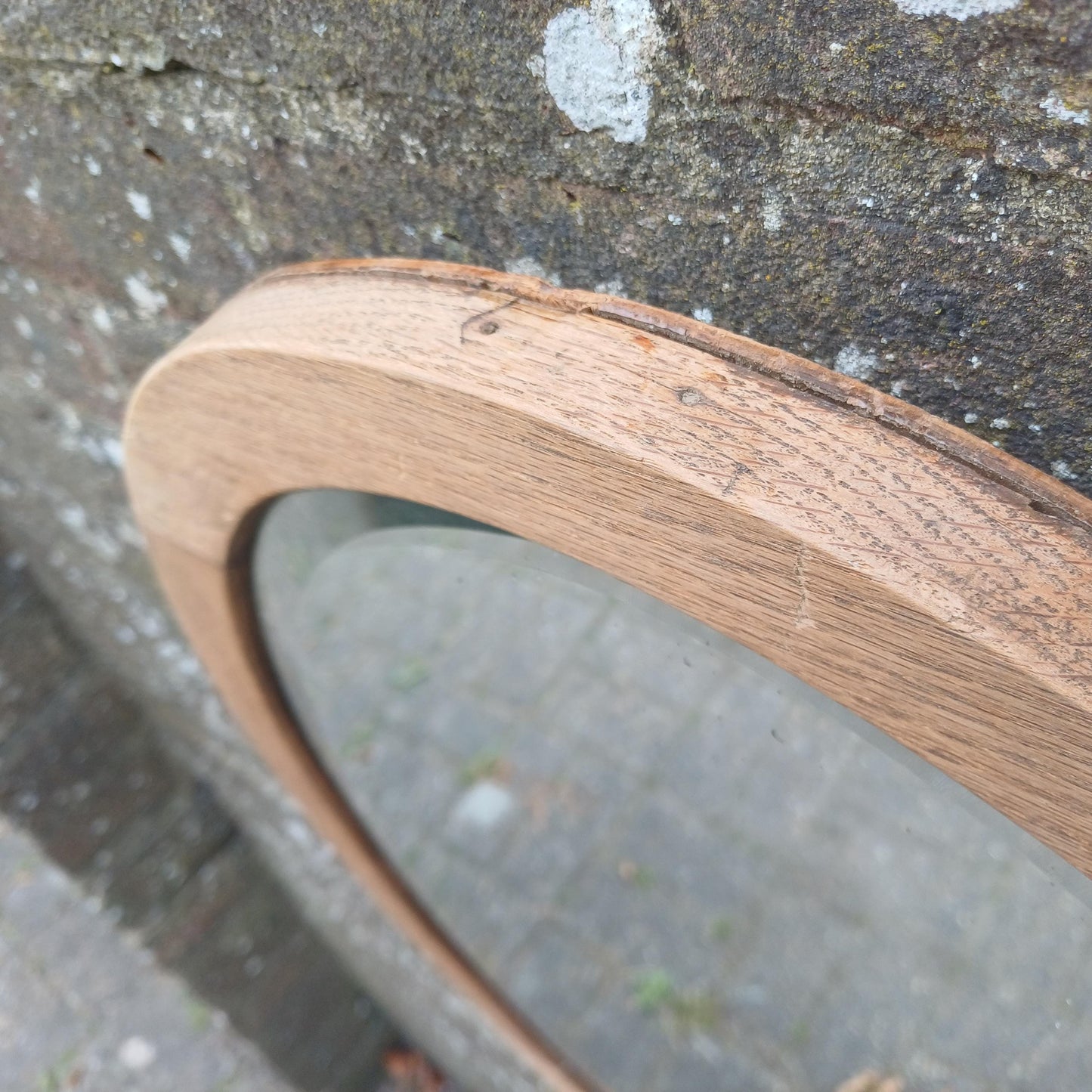 Beautiful Quality Large Vintage Stripped 1920s Solid Oak Oval Wall Mirror with Bevelled Glass