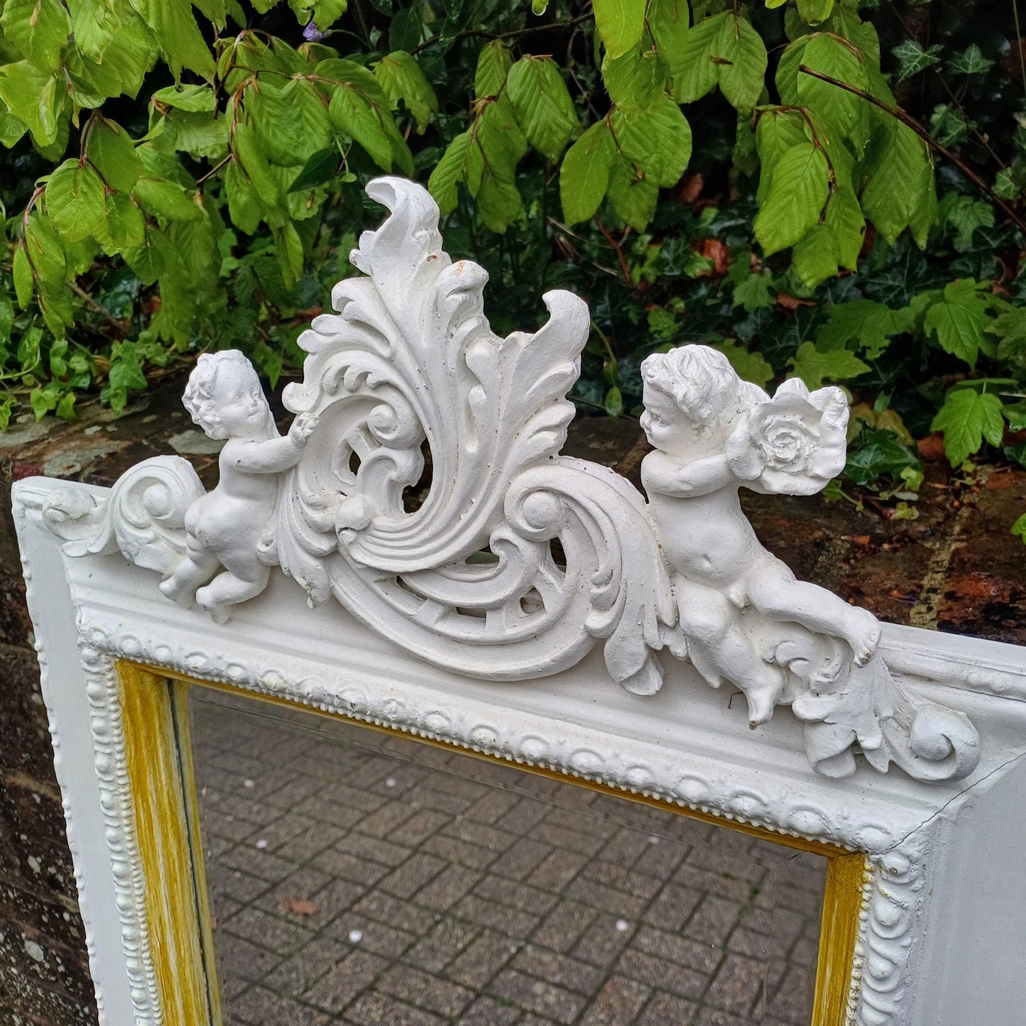 Tall Hand Painted Ornate Wall Mirror with Cherub Detail Vintage White & Gold Rococo Style Full-Length Shabby Chic Mirror FREE HAND Delivery