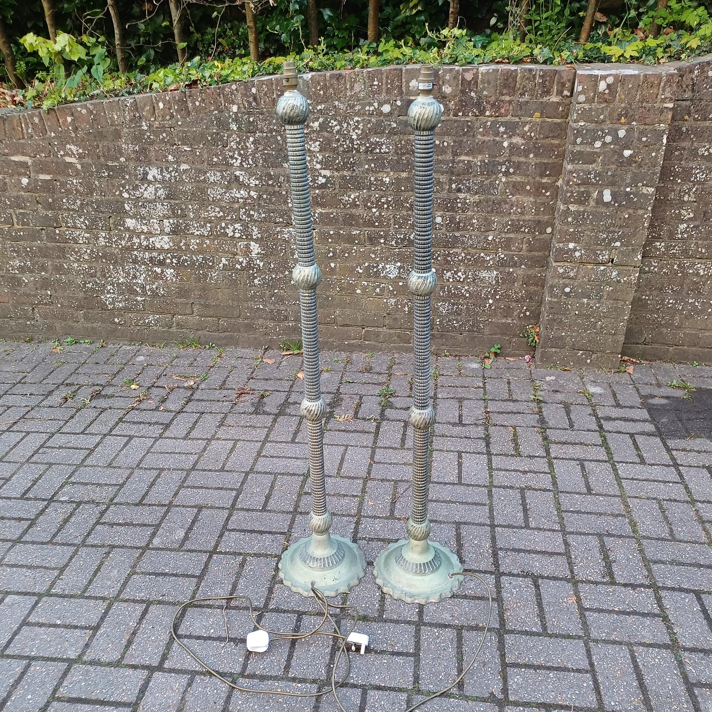 Pair of Vintage Industrial Three Quarter Height Floor Lamps Cast Metal Sculptural Reptile Effect Design PAT Tested