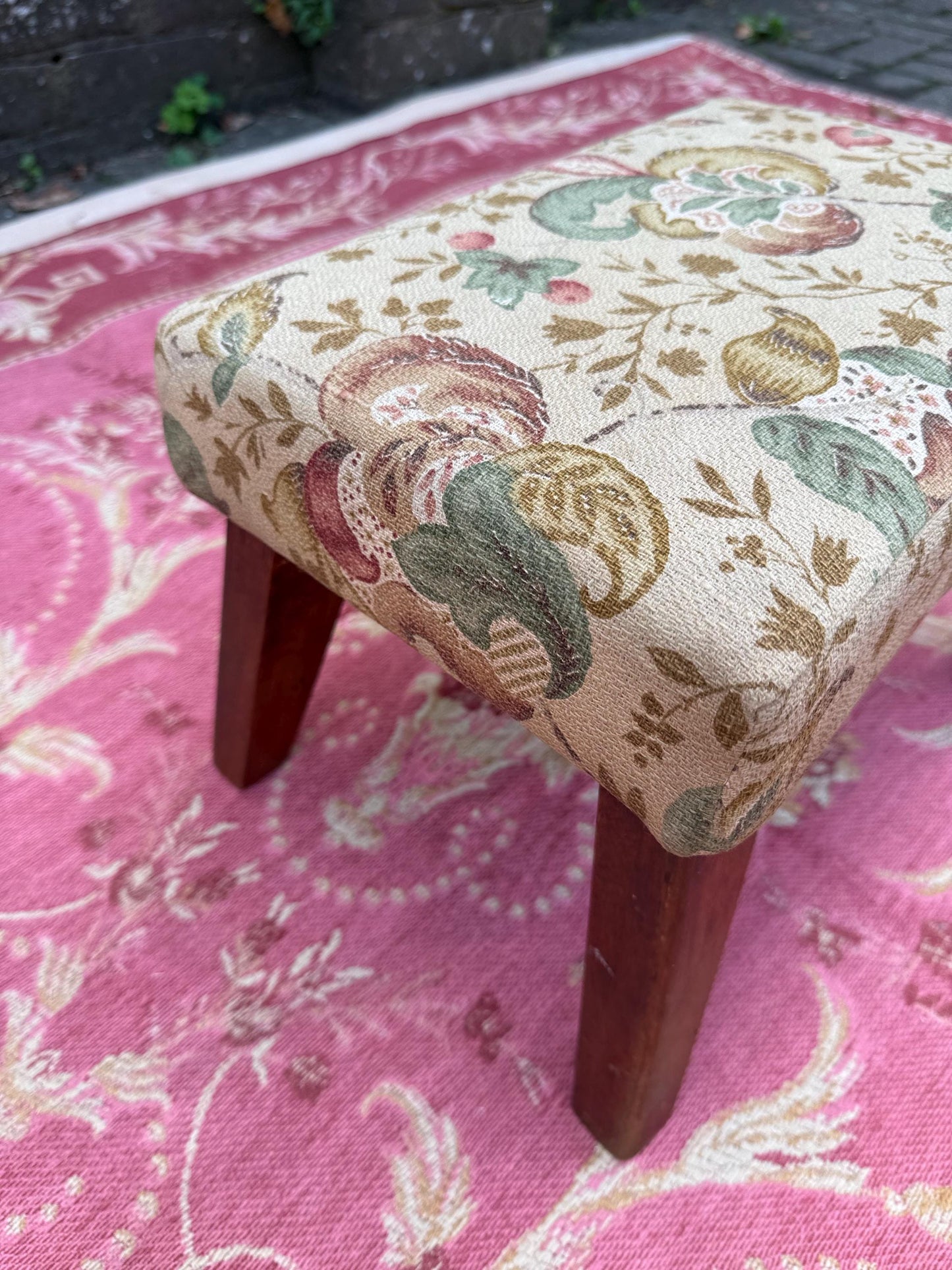 Super vintage retro upholstered stool - small foot stool, vintage footstool, child stool