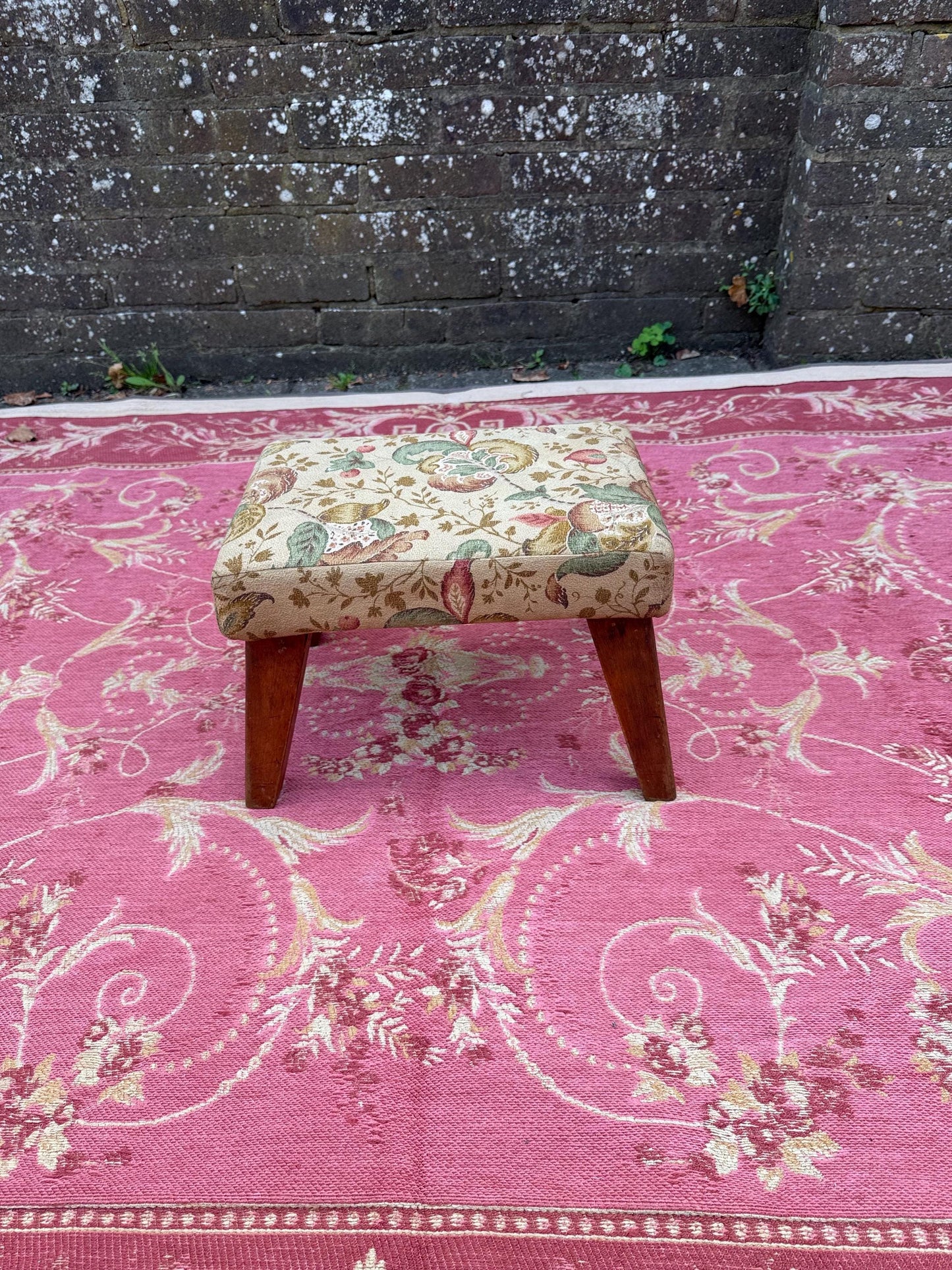Super vintage retro upholstered stool - small foot stool, vintage footstool, child stool