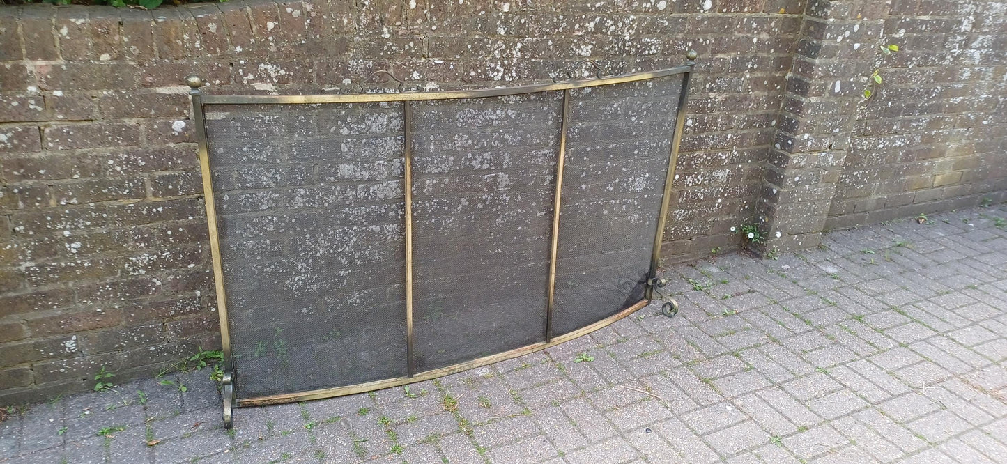 Massive Curved Metal Hues Fire Screen Vintage Spark Guard with Ornate Scroll Feet and Mesh FREE HAND Delivery 160 x 100 cm.