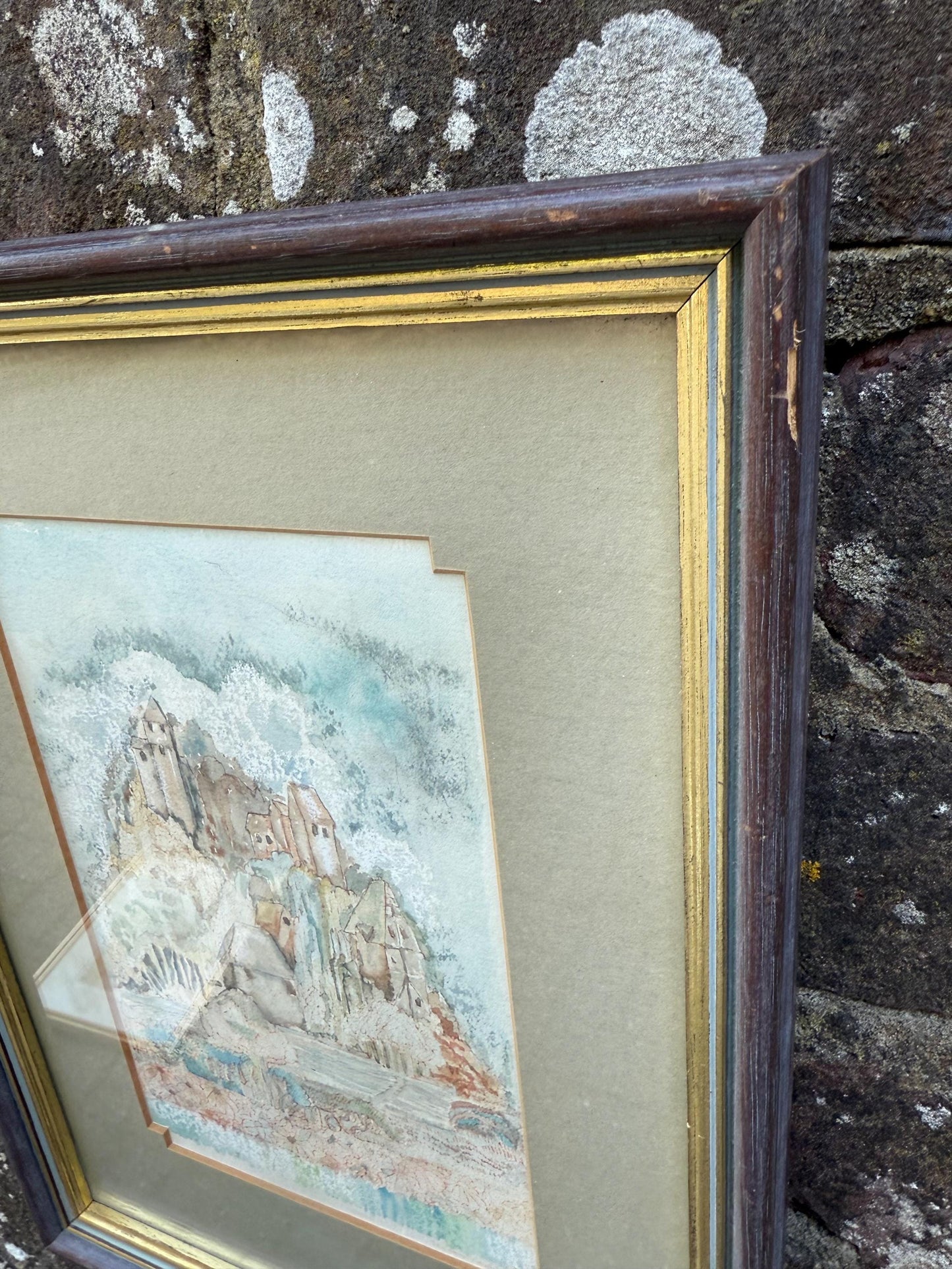 Vintage Original French Village Watercolour, naive style, Framed Pastoral Countryside Scene, Soft Impressionist Style Artwork