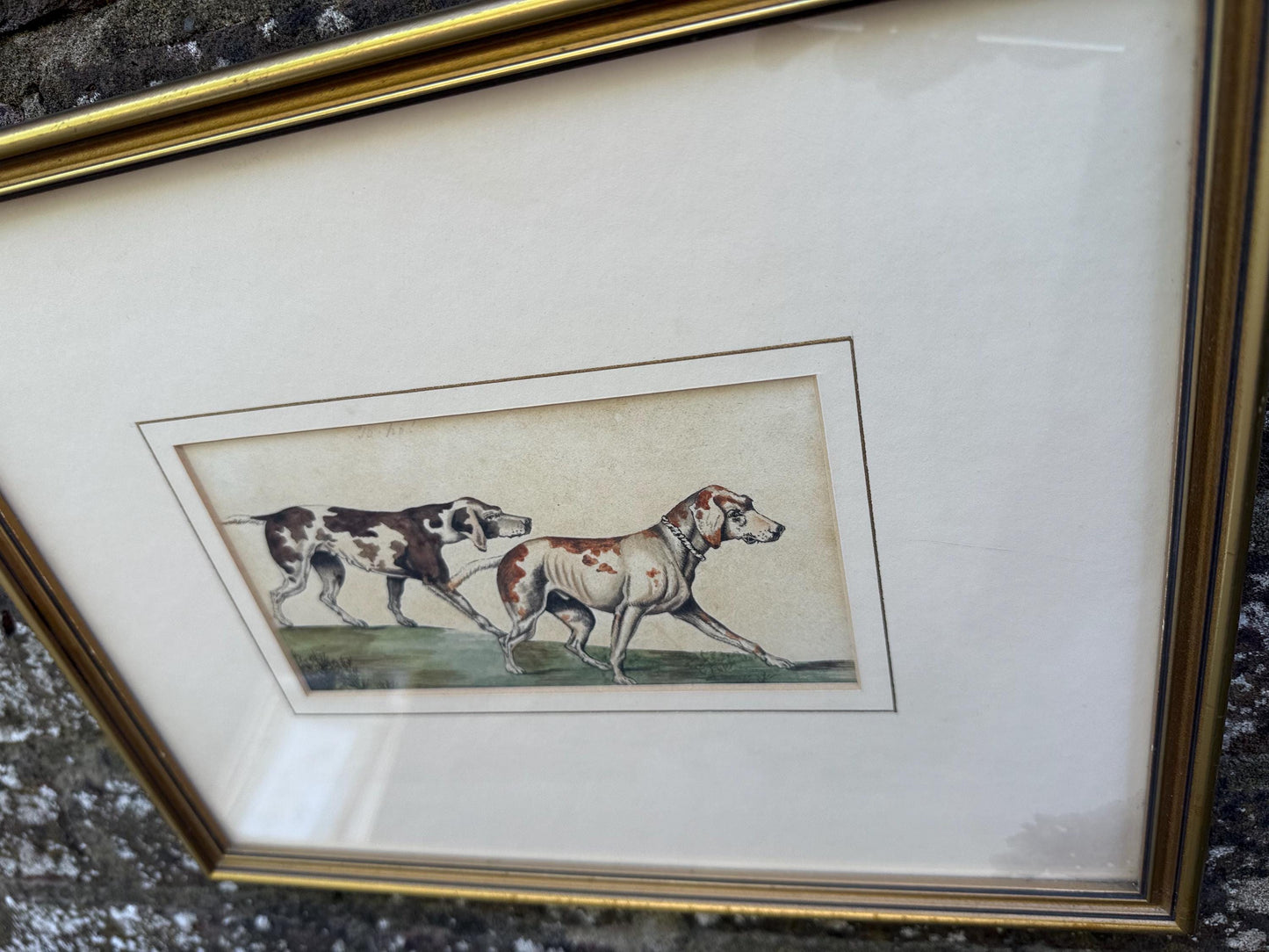 Vintage Framed British Sporting Dog Print, To Ho! Pair of English Foxhounds Illustration by Barbara Farren c 1890, Traditional Country Decor