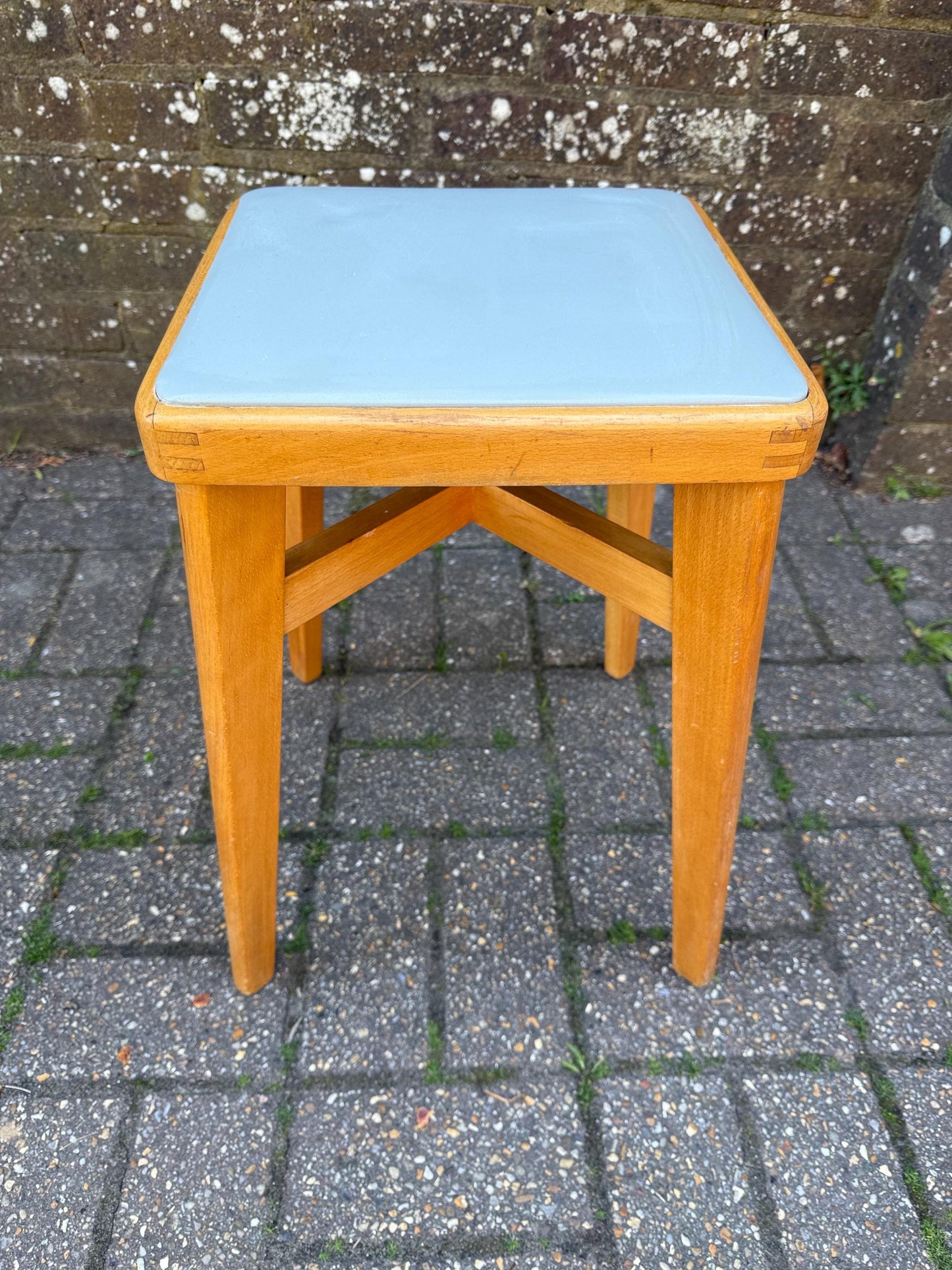 Mid-century Ben Chair Ltd beech stool with vinyl top - VGC - original early retro Scandi stool