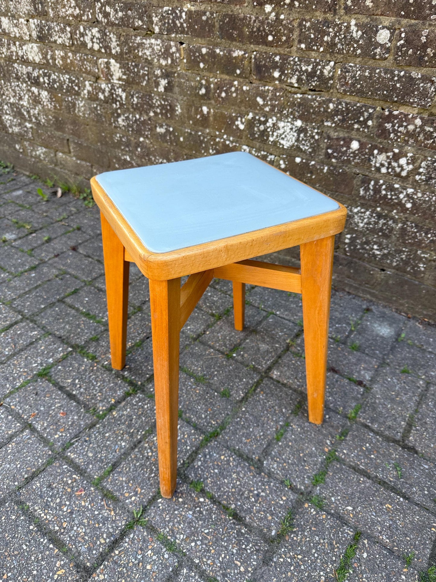 Mid-century Ben Chair Ltd beech stool with vinyl top - VGC - original early retro Scandi stool
