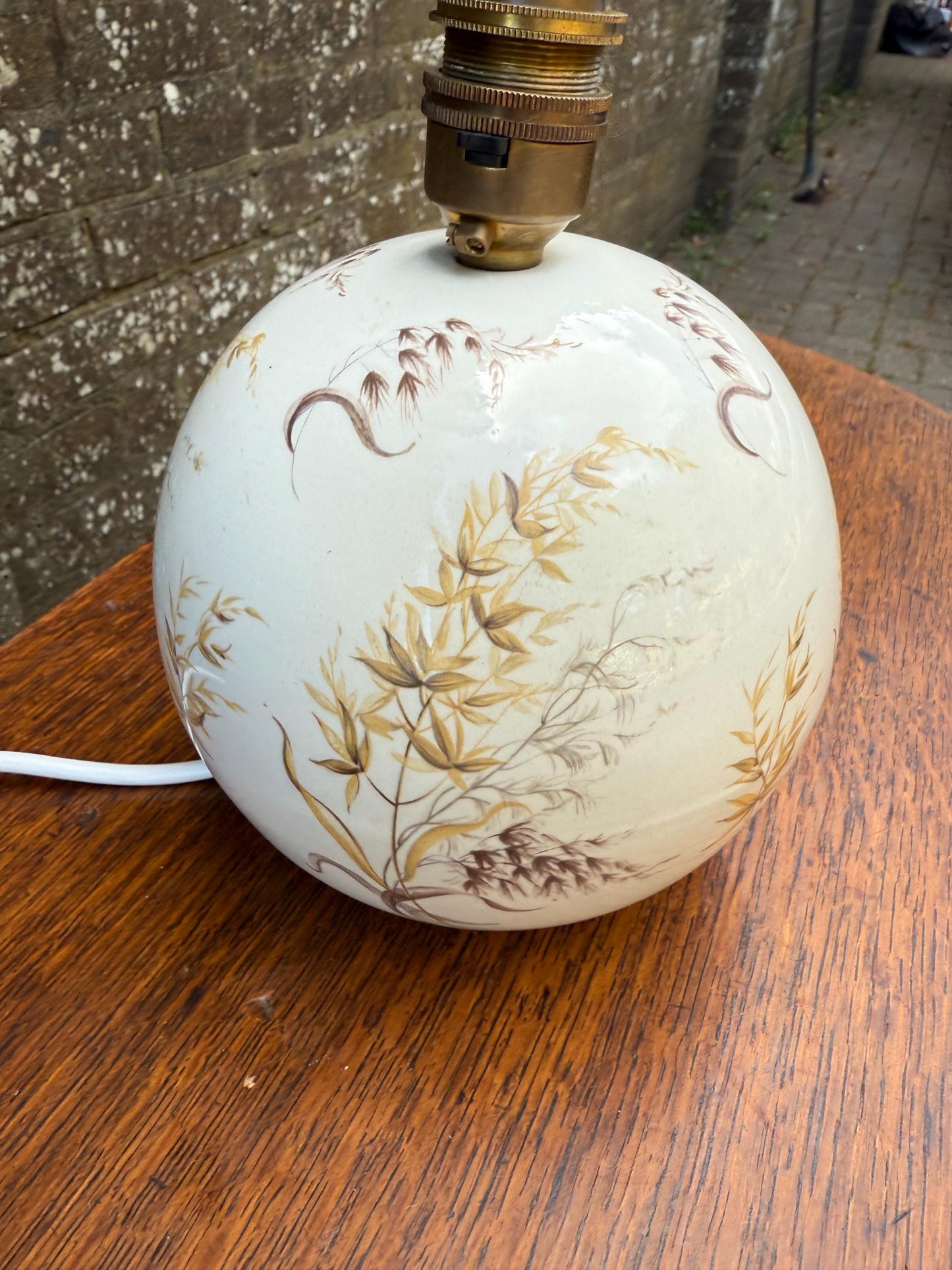 Vintage Ceramic Globe Lamp Base, Hand-Painted Botanical Table Lamp, Edwardian Style Retro Floral Motif, Vintage Lighting PAT TESTED