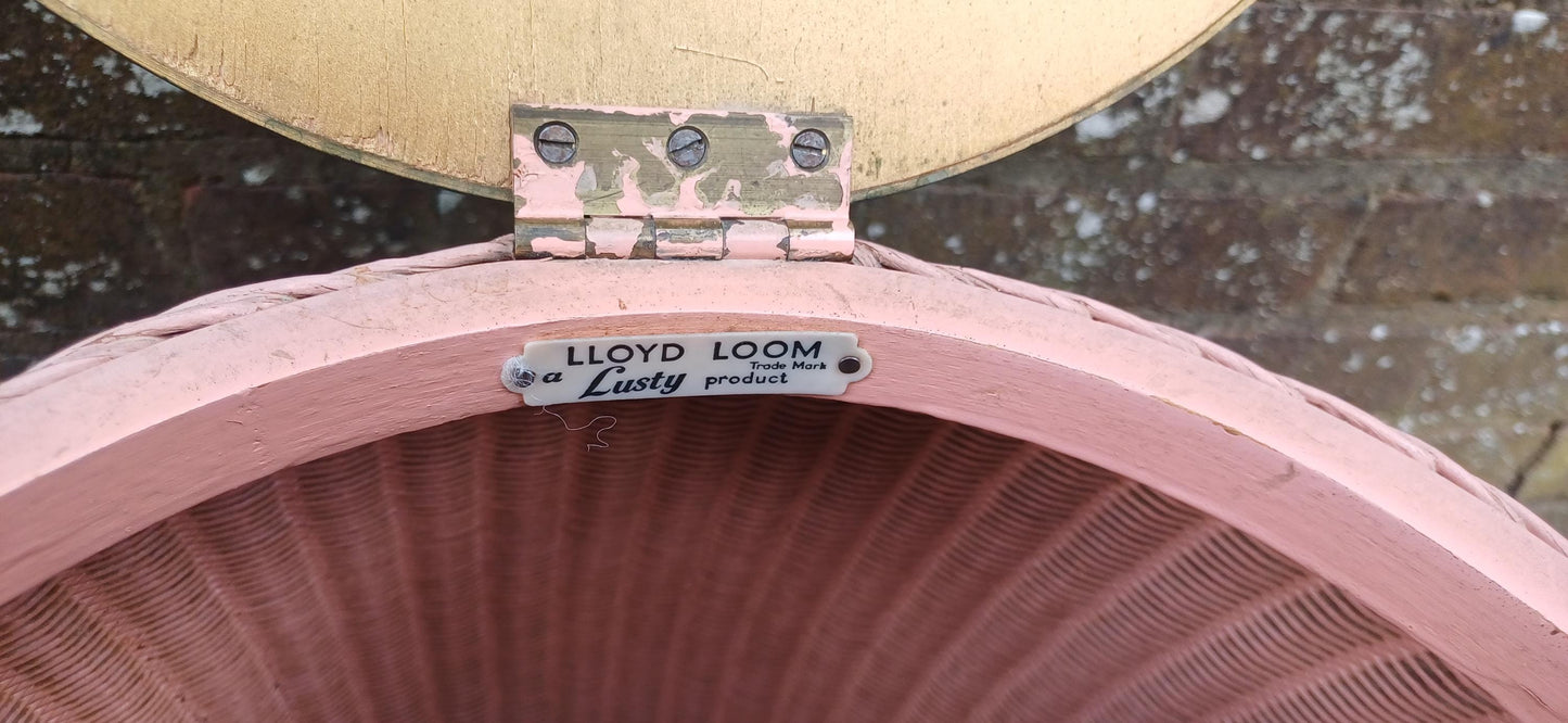 Vintage Pink Lloyd Loom Linen Basket by Lusty Retro Laundry Hamper with Formica Lid 1950s Mid Century Storage Shabby Chic Bathroom Decor