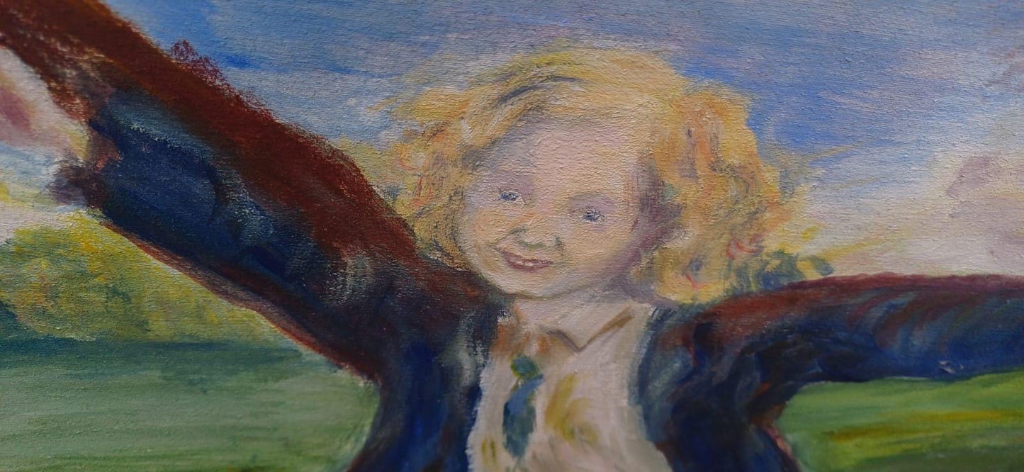 Original Acrylic Painting on Canvas of Joyful Child Running in Nature | Whimsical Icarus-Inspired Art | Impressionist Painting 81 x 59cm