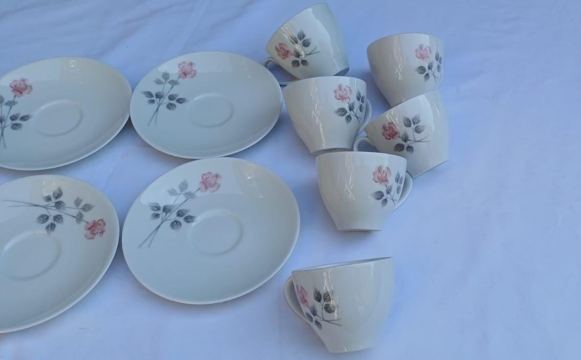 Vintage Royal Doulton "Pillar Rose", Vintage Set of 6 Coffee Cups & Saucers, Delicate English China, coffee set, coffeeware c1970s