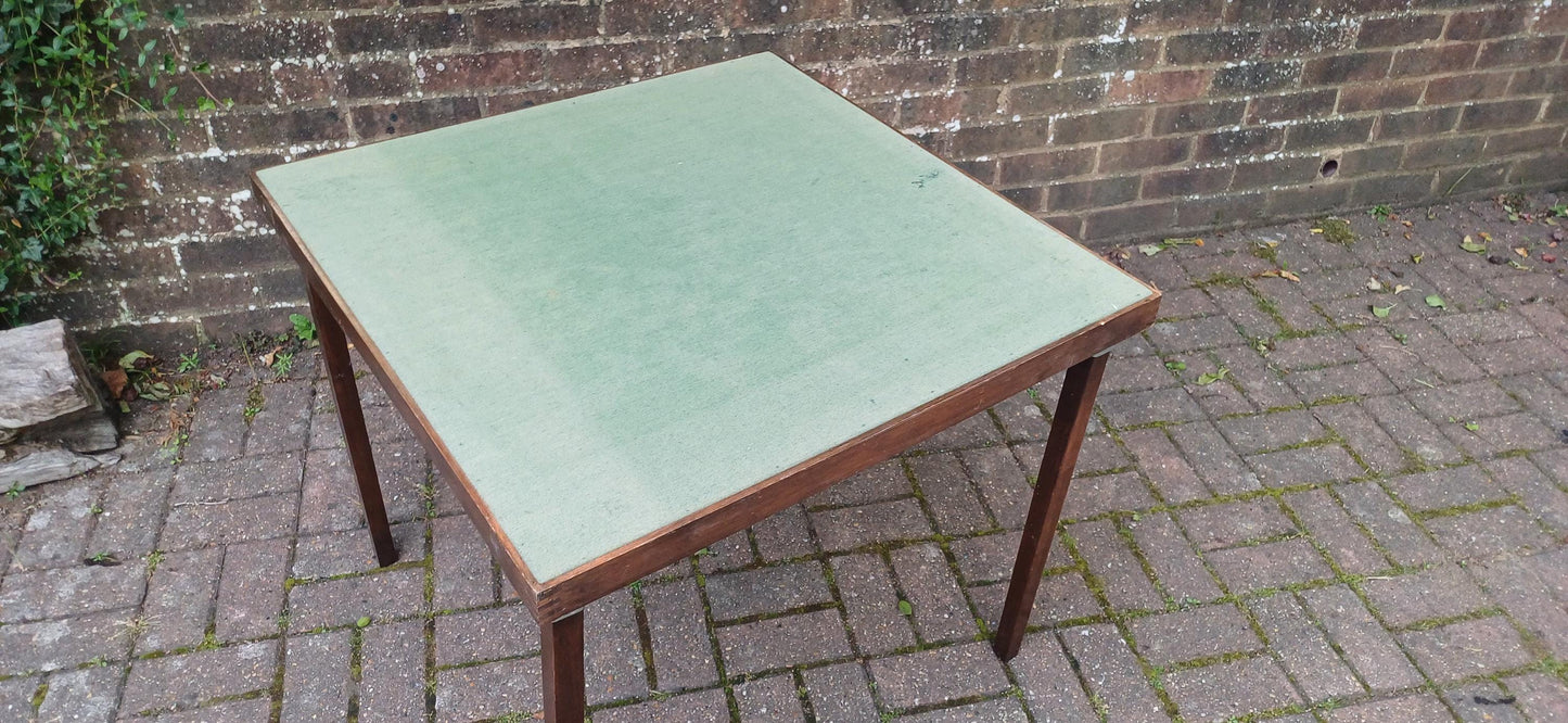 Vintage Folding Card Table with Green Felt Top – 1950s Utility Design Incredibly Practical Spare Table FREE DELIVERY