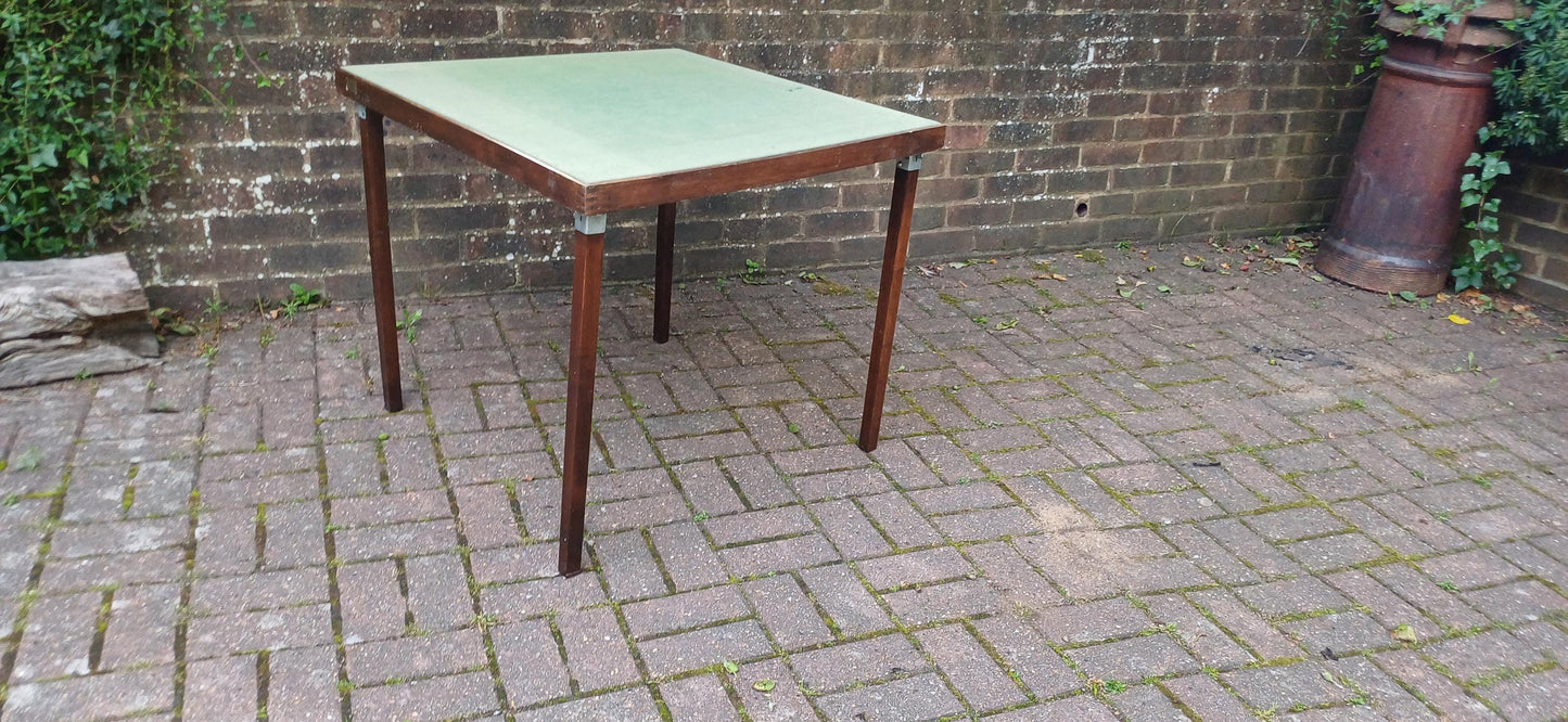 Vintage Folding Card Table with Green Felt Top – 1950s Utility Design Incredibly Practical Spare Table FREE DELIVERY
