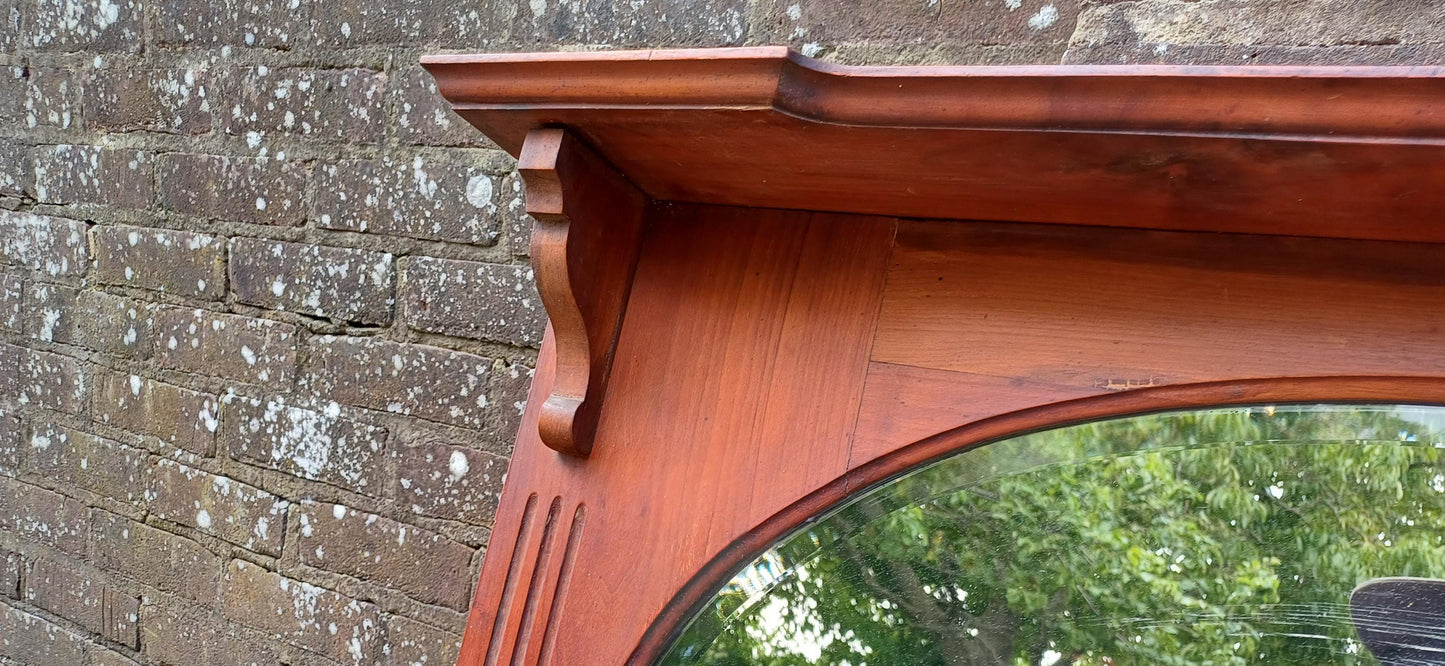 Antique 1920s Mahogany Wall Mirror with Decorative Cornice – Vintage Oval Glass Overmantel Mirror FREE LOCAL Delivery