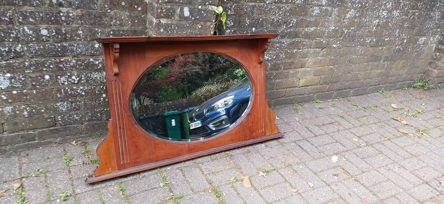 Antique 1920s Mahogany Wall Mirror with Decorative Cornice – Vintage Oval Glass Overmantel Mirror FREE LOCAL Delivery