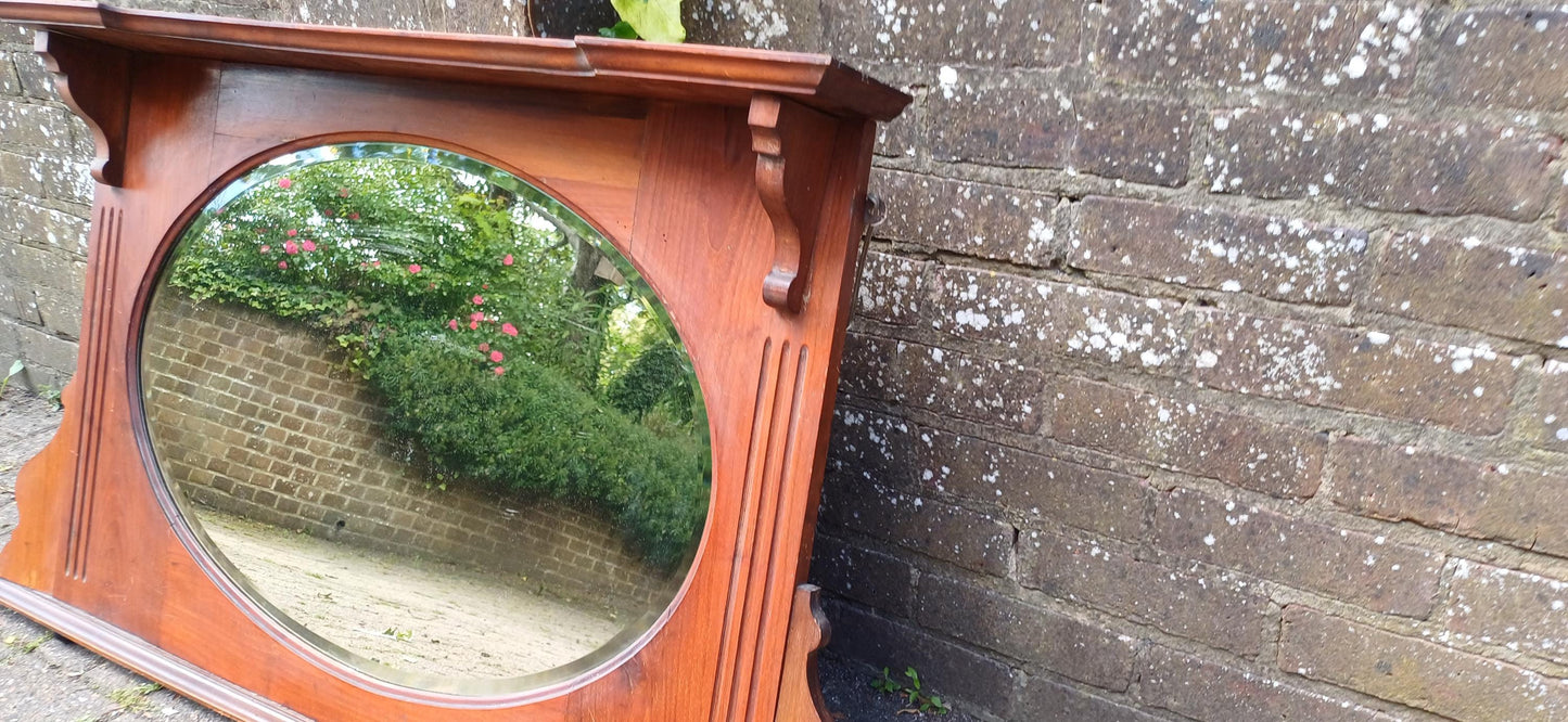Antique 1920s Mahogany Wall Mirror with Decorative Cornice – Vintage Oval Glass Overmantel Mirror FREE LOCAL Delivery