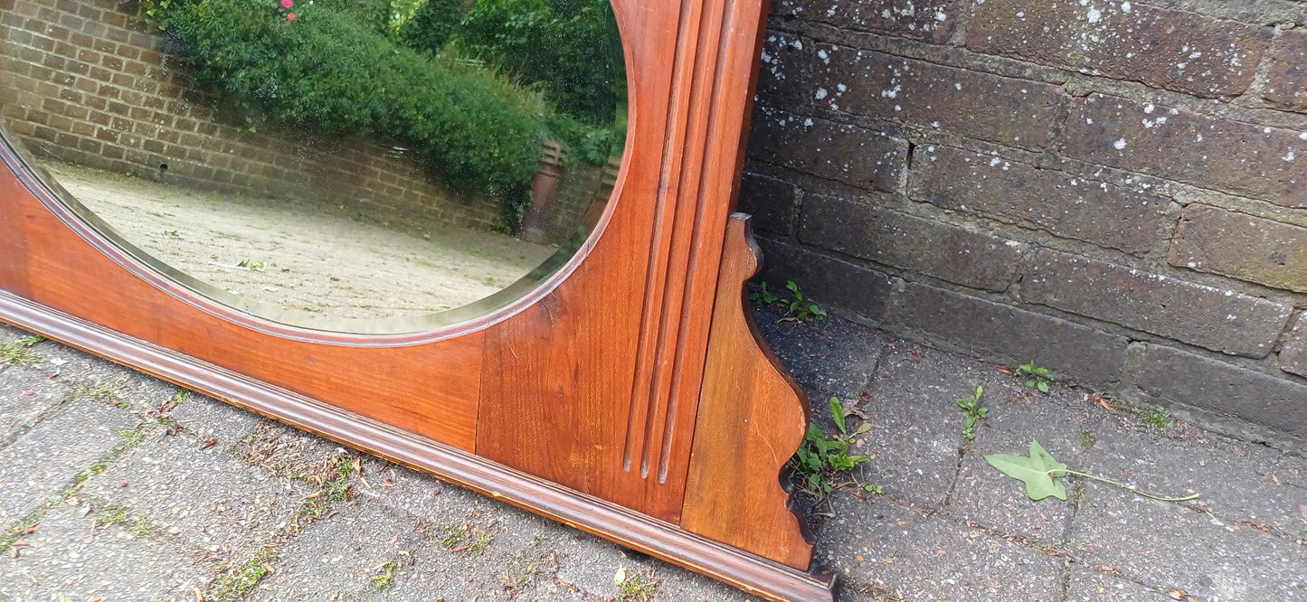 Antique 1920s Mahogany Wall Mirror with Decorative Cornice – Vintage Oval Glass Overmantel Mirror FREE LOCAL Delivery