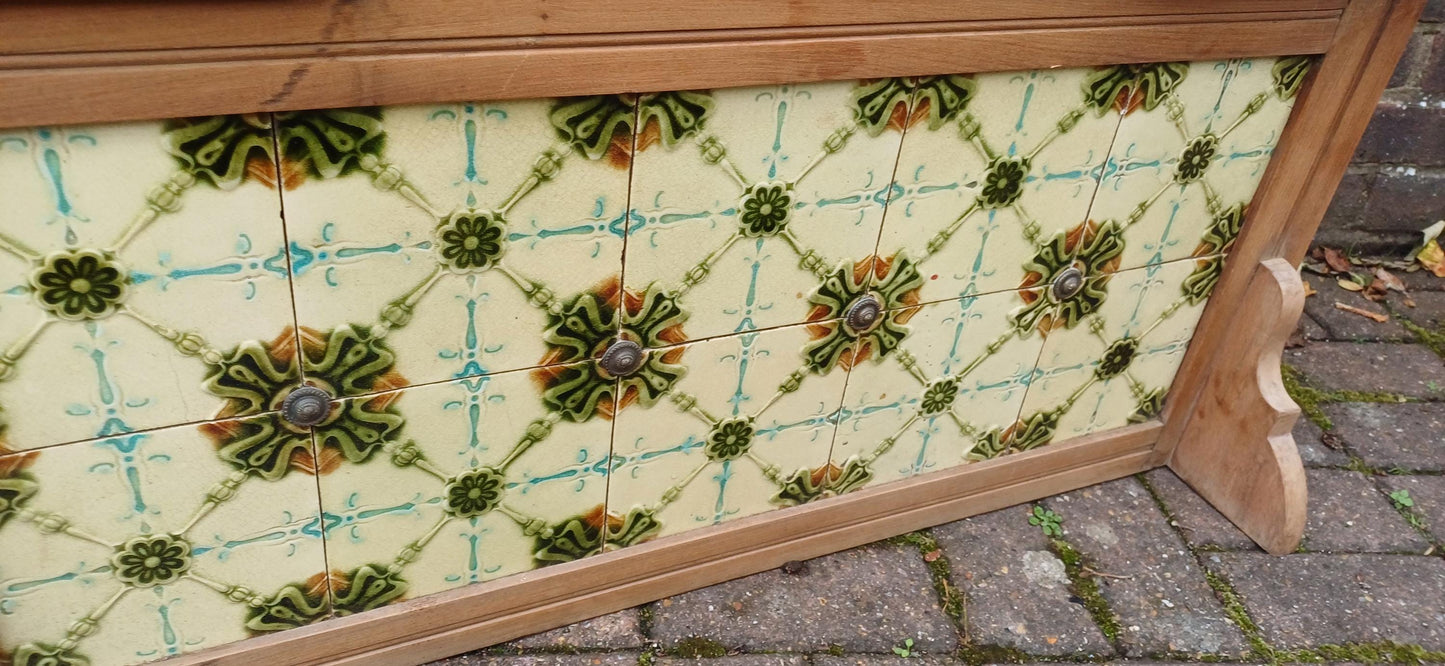 Huge Victorian Washstand Back Original Art Nouveau Majolica Tiles Carved Mirror Overmantel Antique Salvaged Mantelpiece FREE HAND Delivery