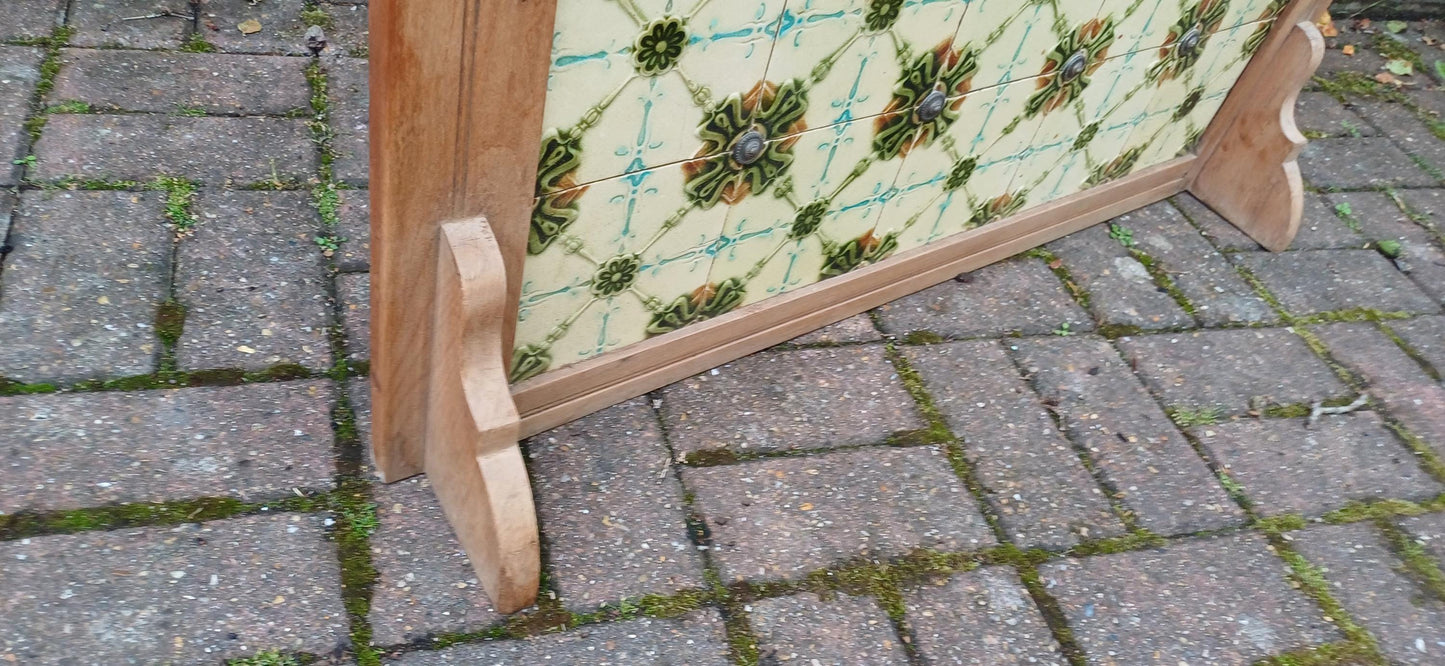 Huge Victorian Washstand Back Original Art Nouveau Majolica Tiles Carved Mirror Overmantel Antique Salvaged Mantelpiece FREE HAND Delivery