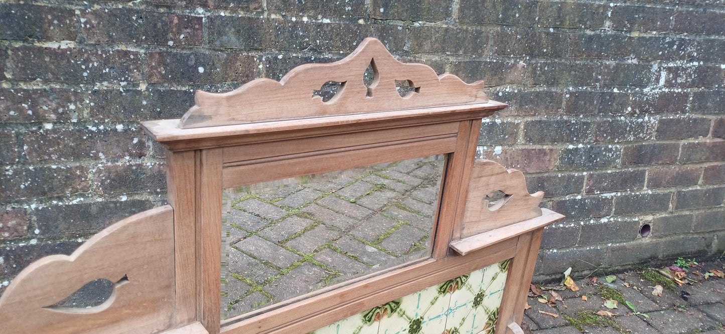 Huge Victorian Washstand Back Original Art Nouveau Majolica Tiles Carved Mirror Overmantel Antique Salvaged Mantelpiece FREE HAND Delivery
