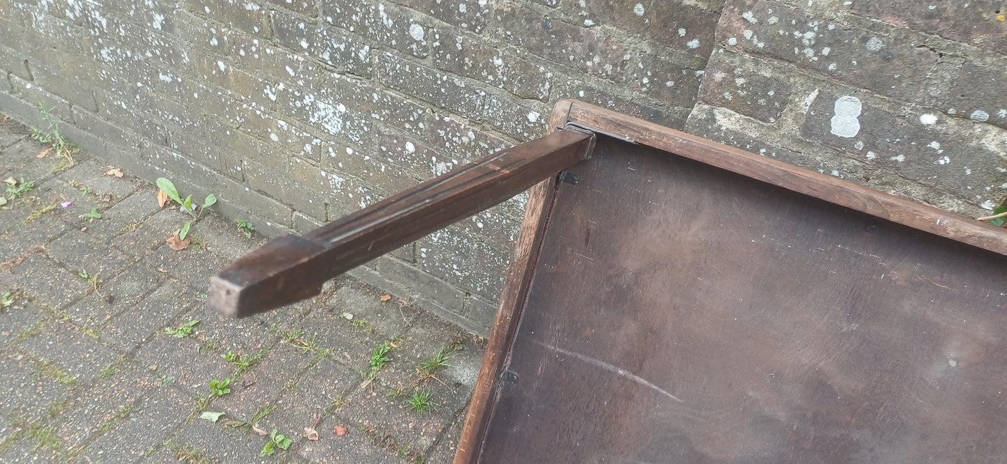 Antique Victorian Folding Card Jigsaw Table Red Velvet Baize Top, Collapsible Legs And Rare Original Metal Spring Action Lock Mechanism