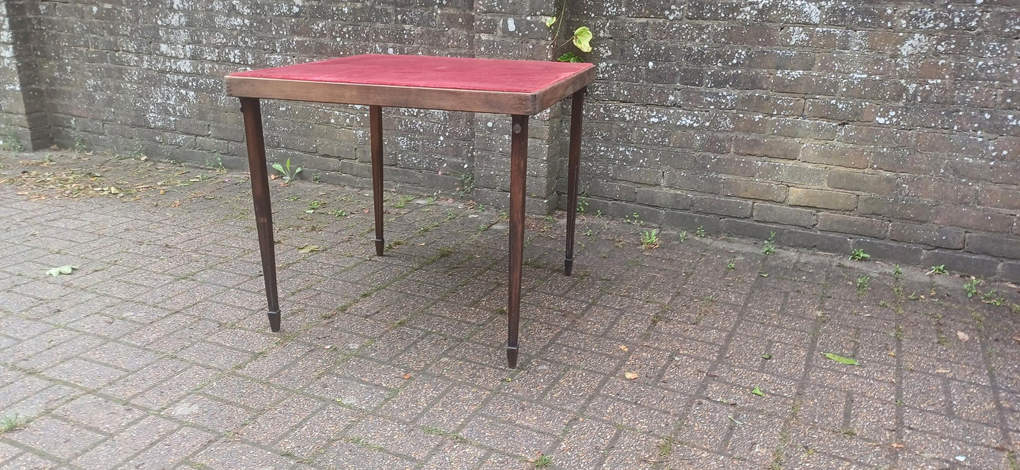 Antique Victorian Folding Card Jigsaw Table Red Velvet Baize Top, Collapsible Legs And Rare Original Metal Spring Action Lock Mechanism