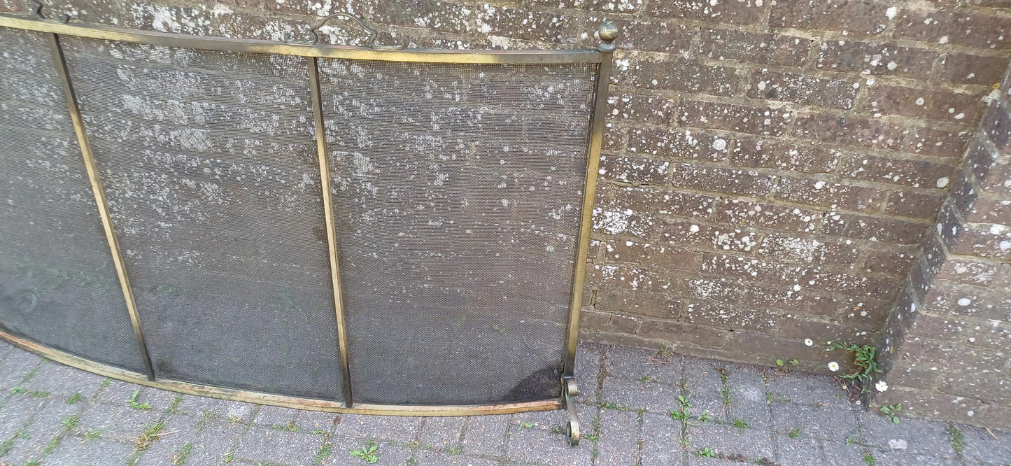 Massive Curved Metal Hues Fire Screen Vintage Spark Guard with Ornate Scroll Feet and Mesh FREE HAND Delivery 160 x 100 cm.