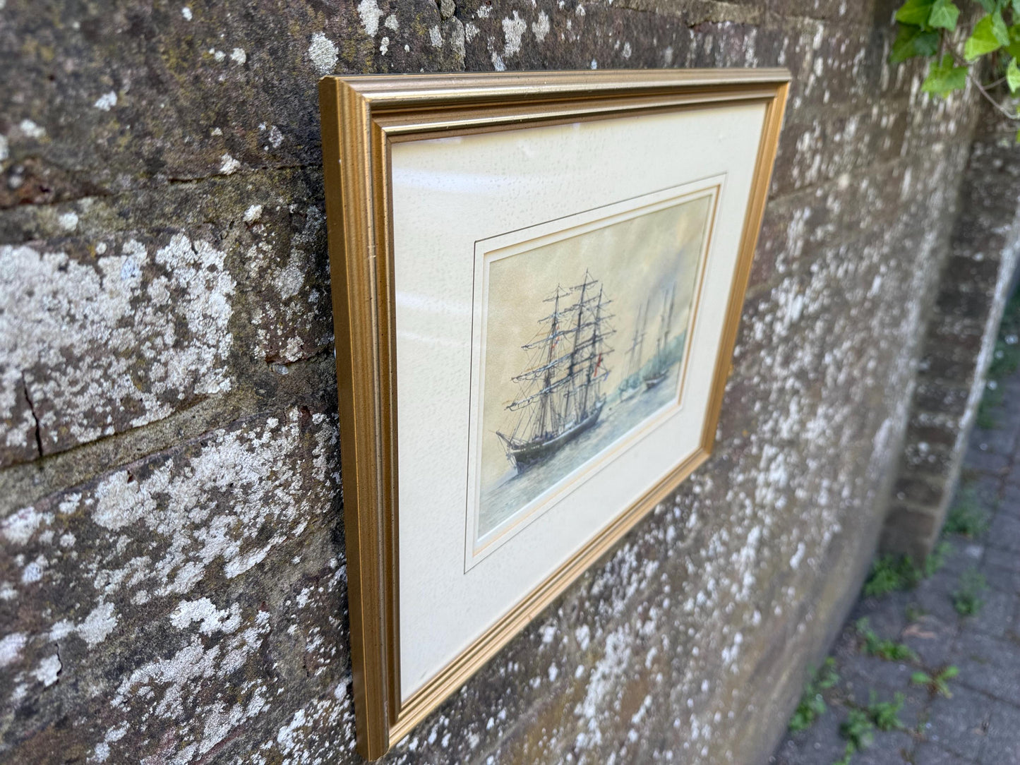 Original Watercolour Maritime Painting by Robert Boar titled Days of Sail, Tall Ships in Harbour Scene, Nautical Framed Artwork
