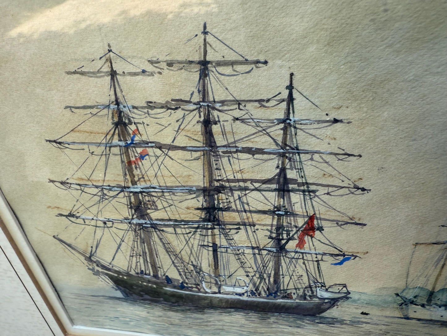 Original Watercolour Maritime Painting by Robert Boar titled Days of Sail, Tall Ships in Harbour Scene, Nautical Framed Artwork