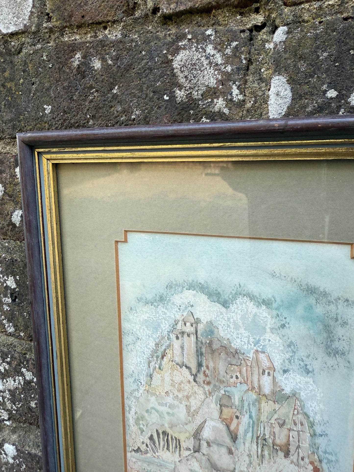 Vintage Original French Village Watercolour, naive style, Framed Pastoral Countryside Scene, Soft Impressionist Style Artwork