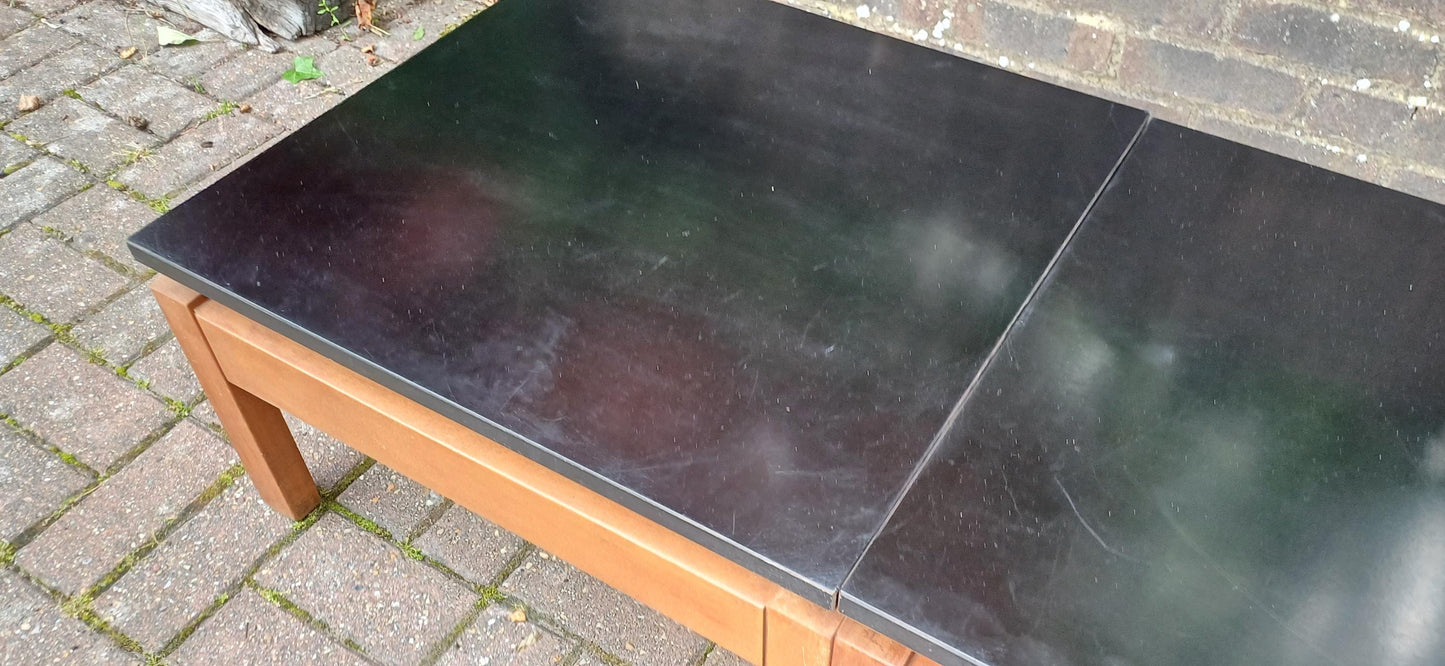 Pair of Vintage 1960s Teak & Black Formica Floating Coffee Tables – Modular Mid Century Modern Design – Use Together or Apart
