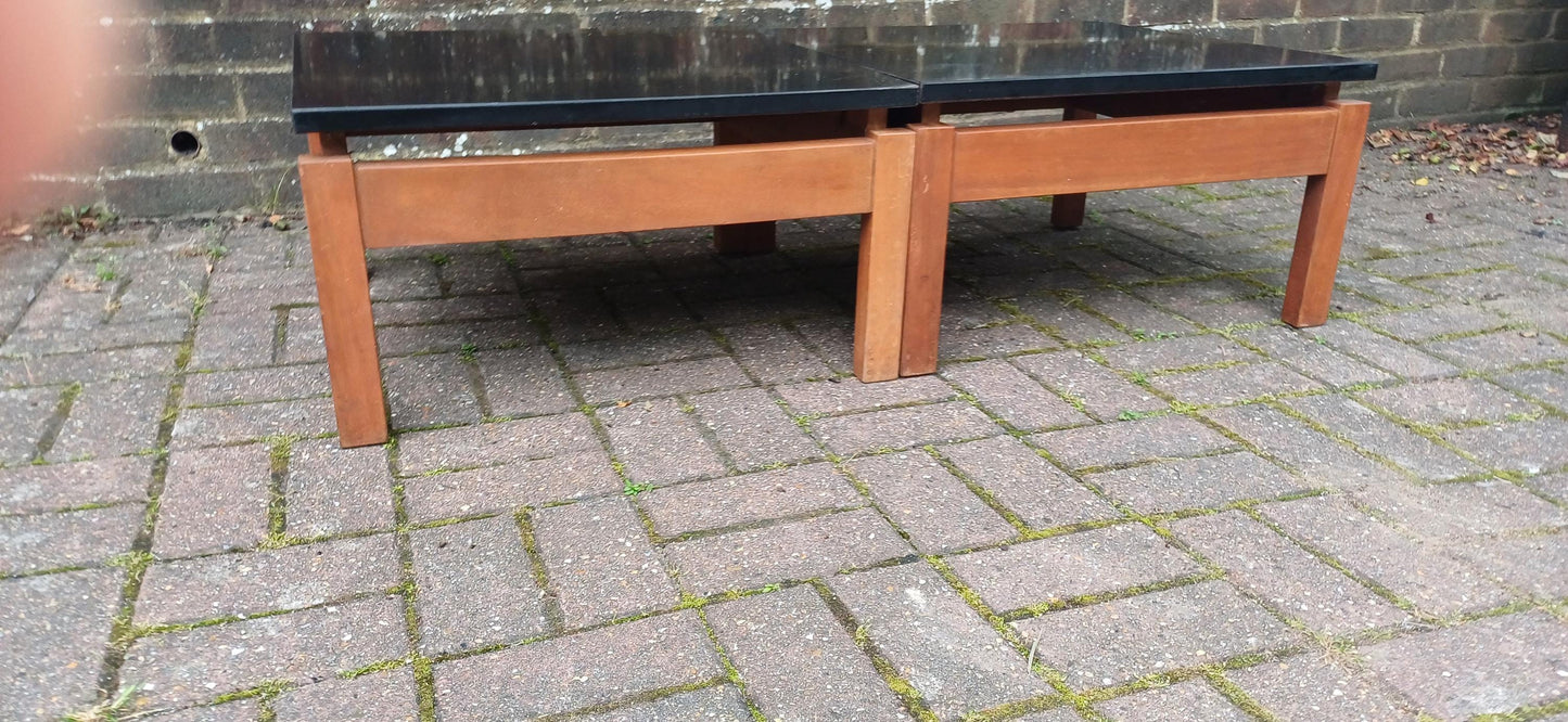 Pair of Vintage 1960s Teak & Black Formica Floating Coffee Tables – Modular Mid Century Modern Design – Use Together or Apart