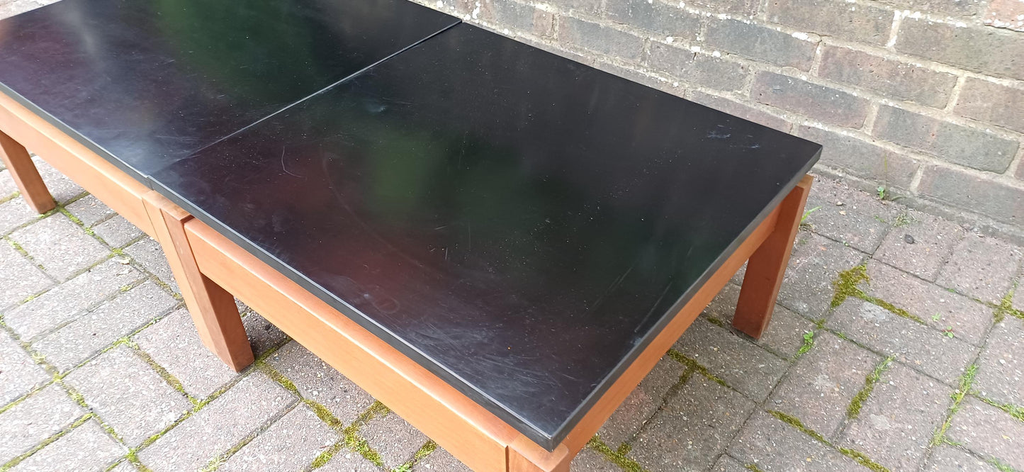 Pair of Vintage 1960s Teak & Black Formica Floating Coffee Tables – Modular Mid Century Modern Design – Use Together or Apart